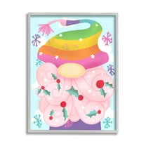 Stupell Industries Whimsical Winter Rainbow Gnome Red Holly Beard Fairy Tales & Fantasy Painting Gray Framed Art Print Wall Art, 11 x 14