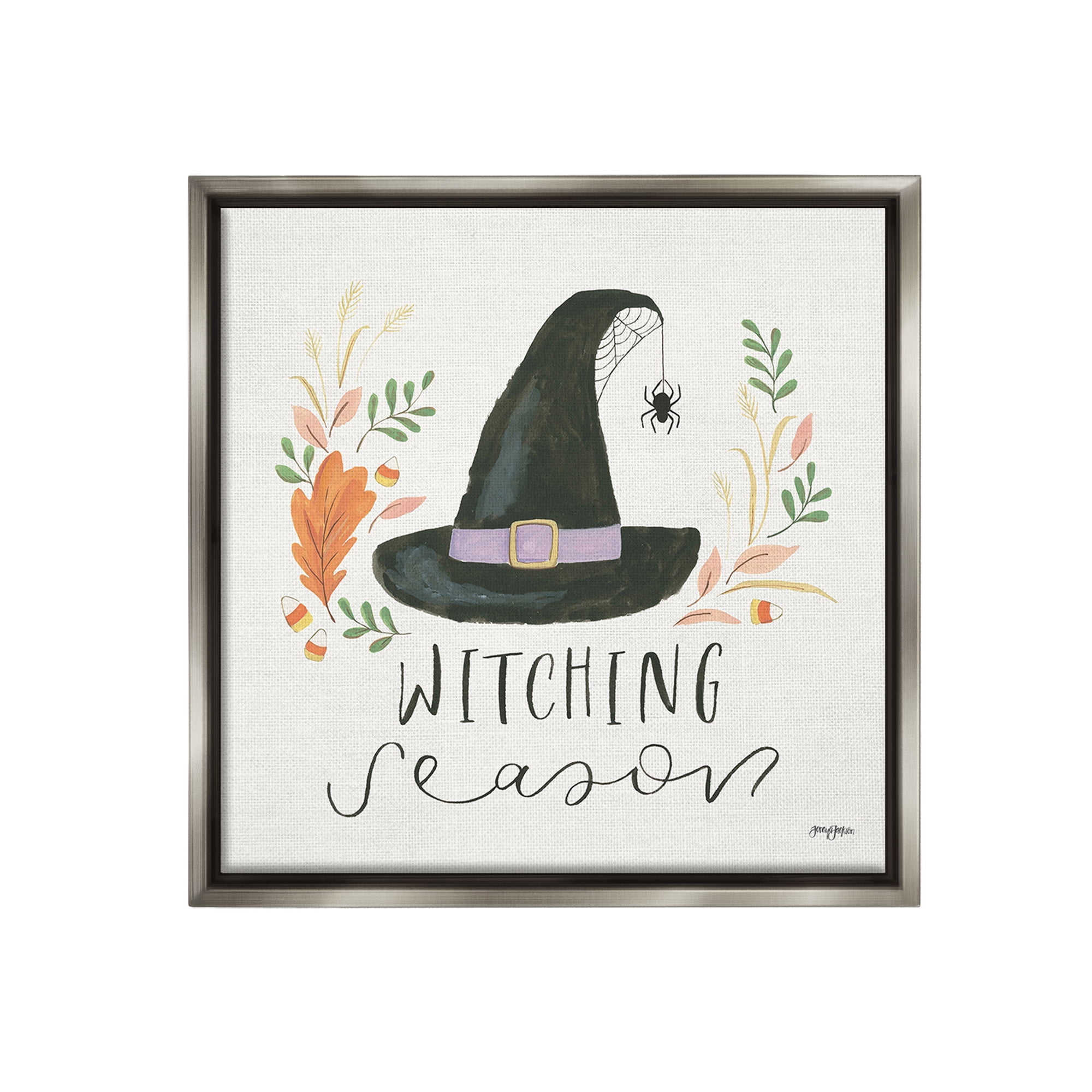 Stupell Industries Whimsical Witching Season Holiday Painting Gray Floater Framed Canvas Art Print Wall Art, 18 x 18