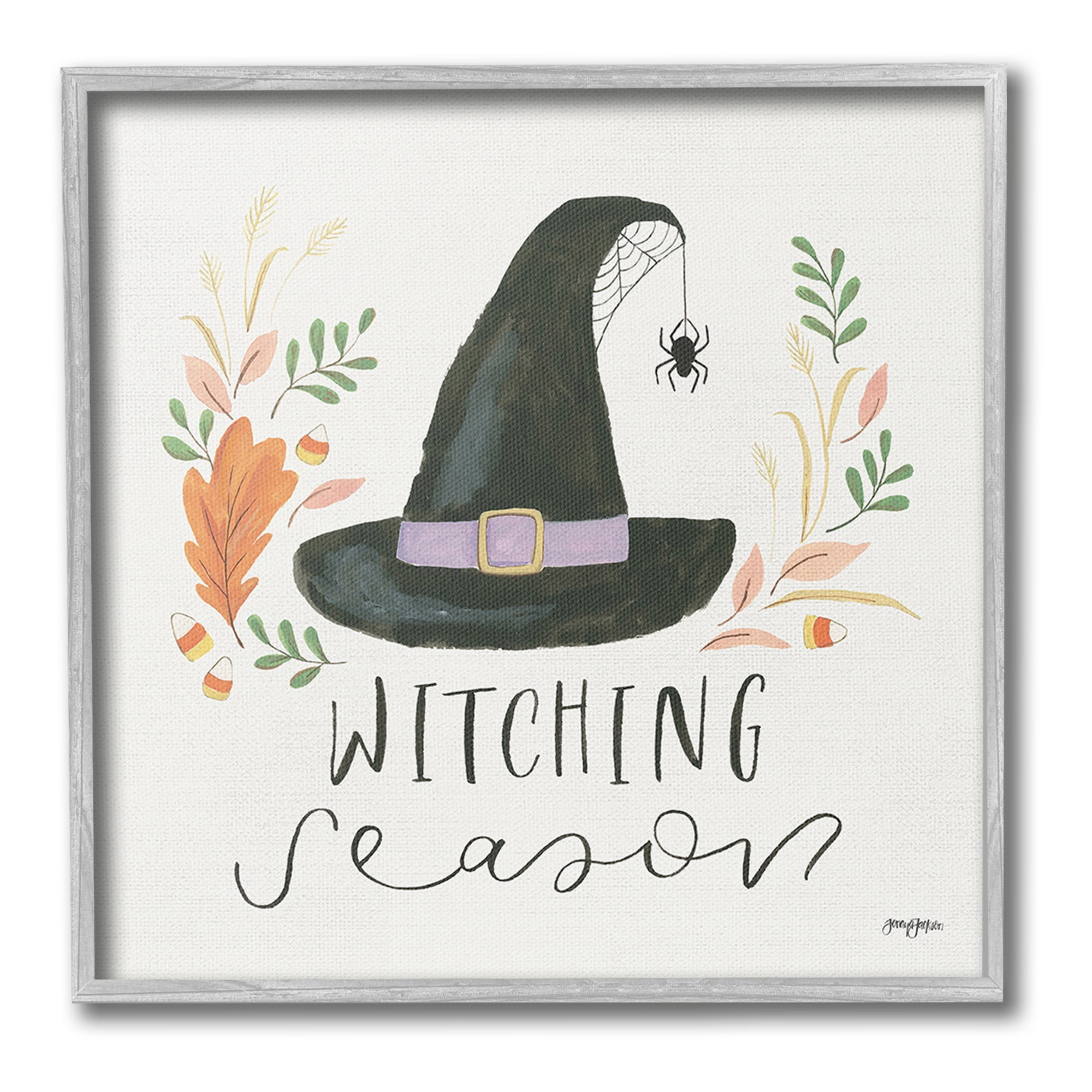 Stupell Industries Whimsical Witching Season Holiday Painting Gray Framed Art Print Wall Art, 24 x 24
