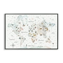 Stupell Industries Whimsical World Traveler Map Animals Painting Black Framed Art Print Wall Art, 18 x 12