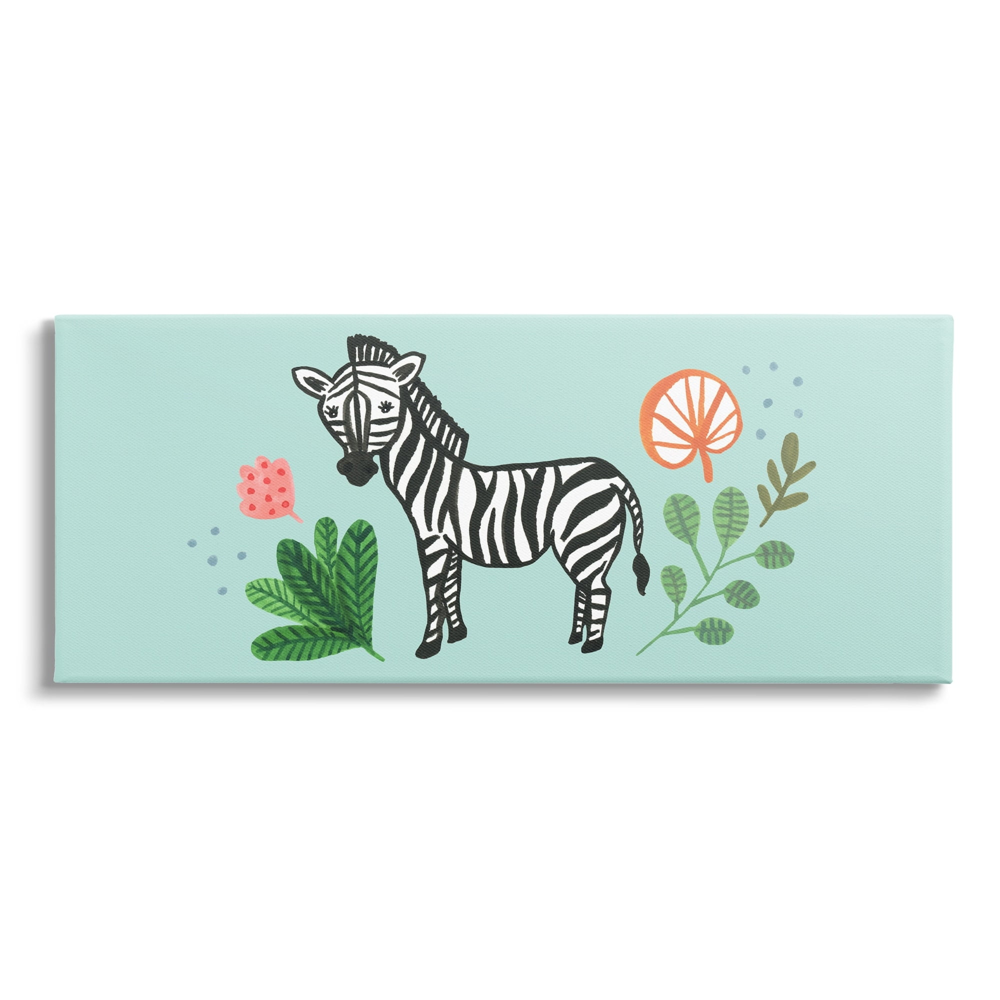 Stupell Industries Whimsical Zebra Botanical Plant Border Design Kids Painting Gallery-Wrapped Canvas Print Wall Art, 48 x 20, Design by Heather Strianese