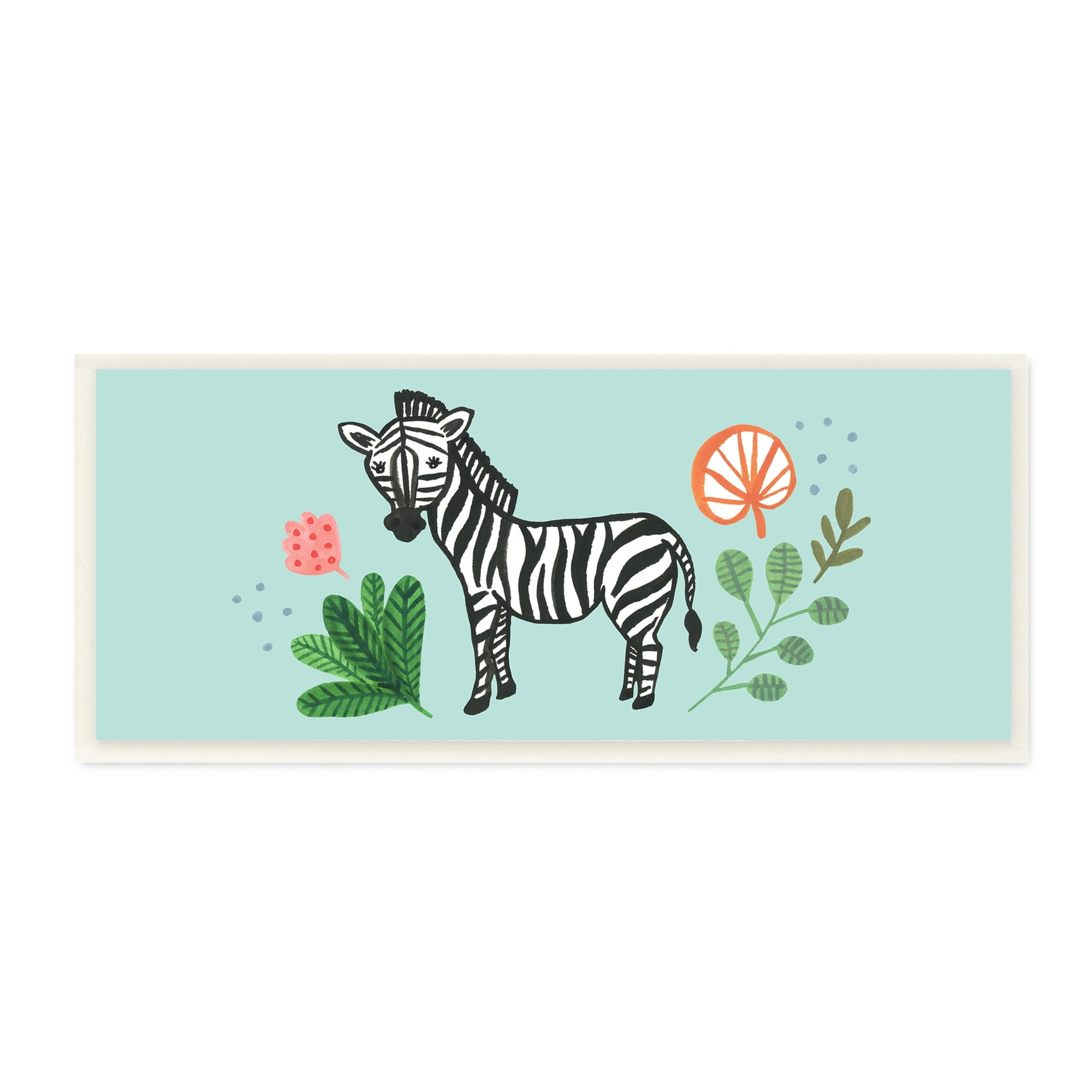 Whimsical Zebra Botanical Wall Plaque for Kids, 17x7 MDF Wood