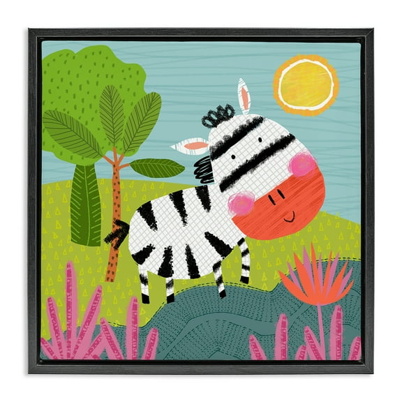 Stupell Industries Whimsical Zebra in Nature Animals Painting Black Floater Framed Canvas Art Print Wall Art, 18 x 18