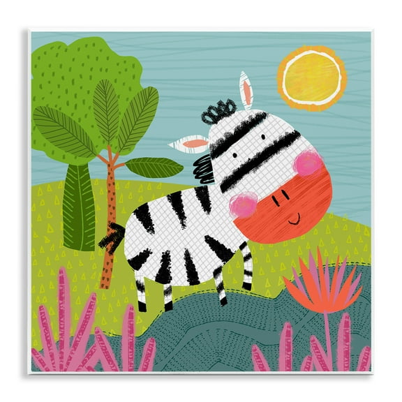 Stupell Industries Whimsical Zebra in Nature Animals Painting Unframed Art Print Wall Art, 12 x 12
