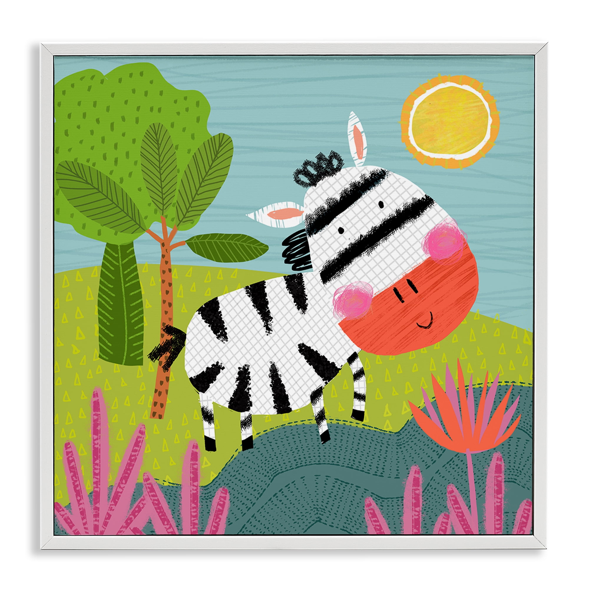 Stupell Industries Whimsical Zebra in Nature Animals Painting White Framed Art Print Wall Art, 12 x 12