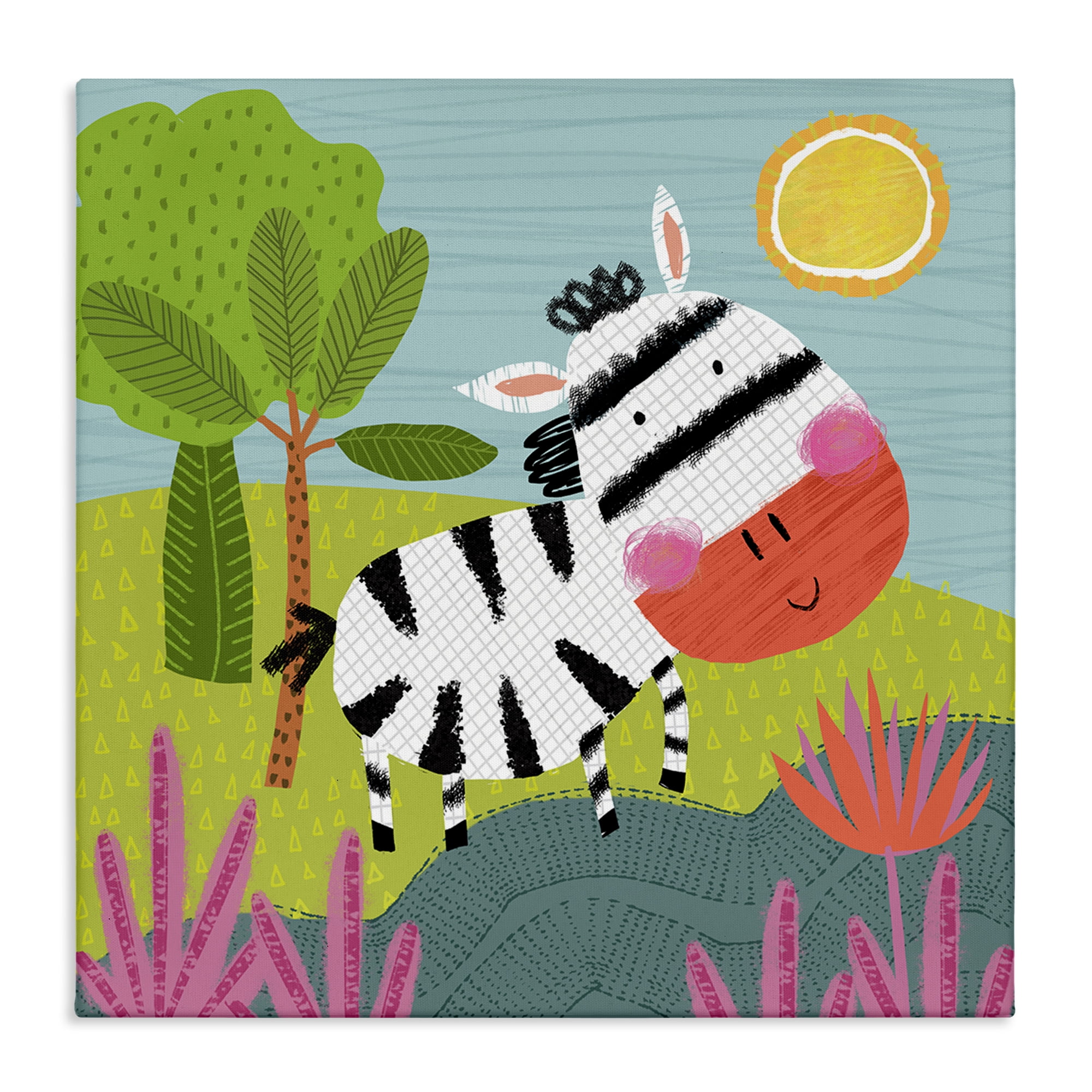 Stupell Industries Whimsical Zebra in Nature Animals Painting Wrapped Canvas Art Print Wall Art, 36 x 36