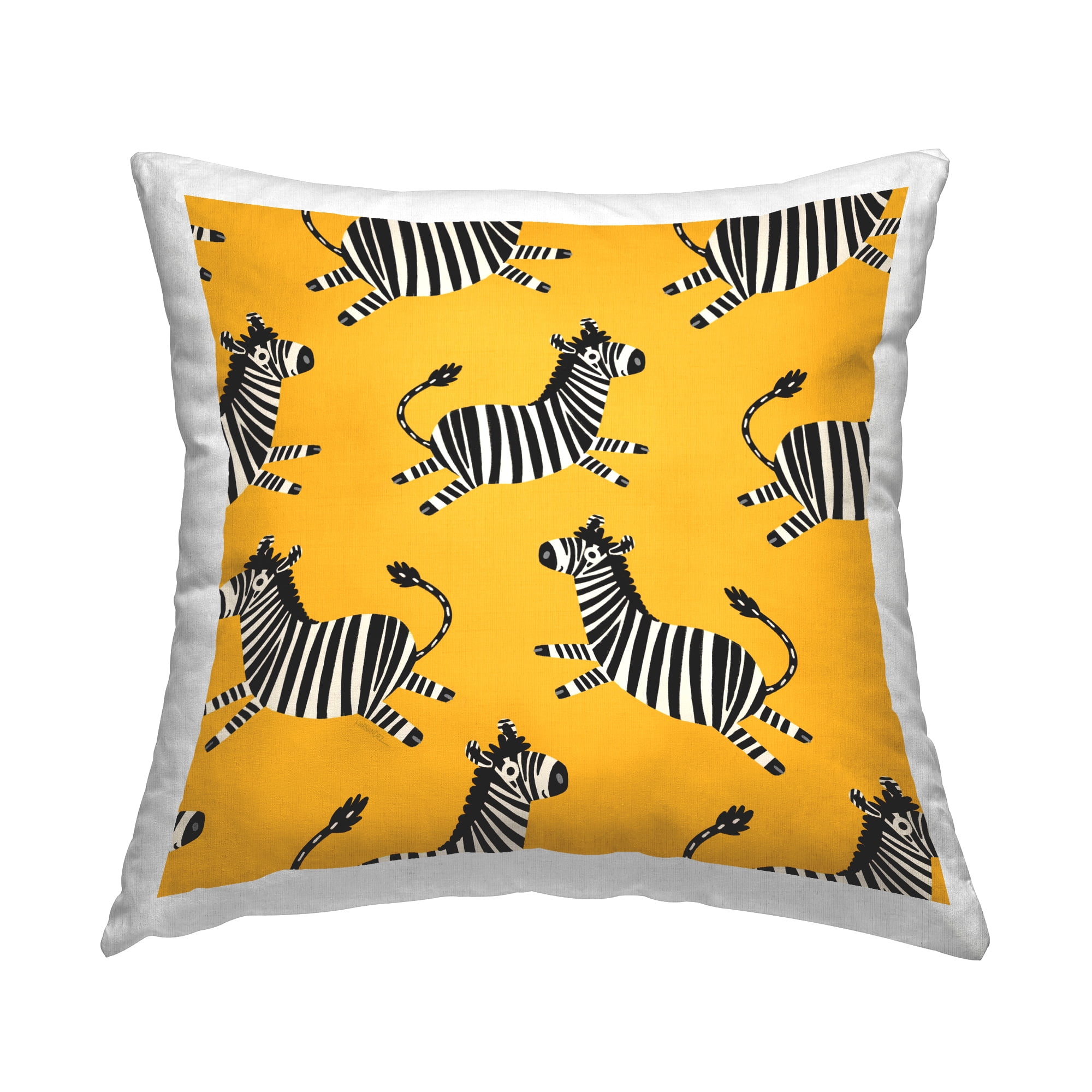Stupell Industries Whimsical Zebras on Yellow Decorative Printed Throw Pillow Design by Leeza Hernandez.