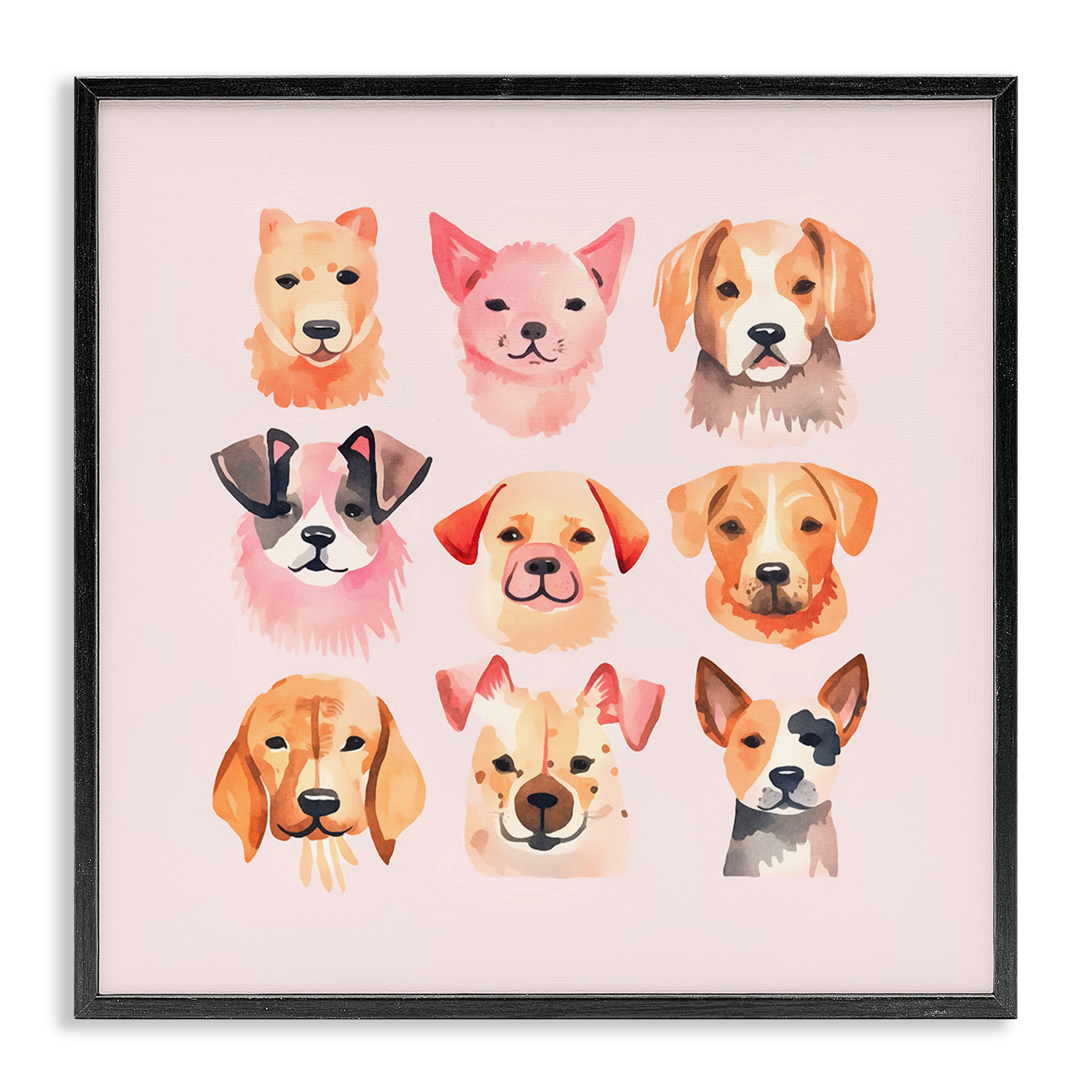 Stupell Industries Whimsy Dog Parade Animals Painting Black Framed Art Print Wall Art, 12 x 12