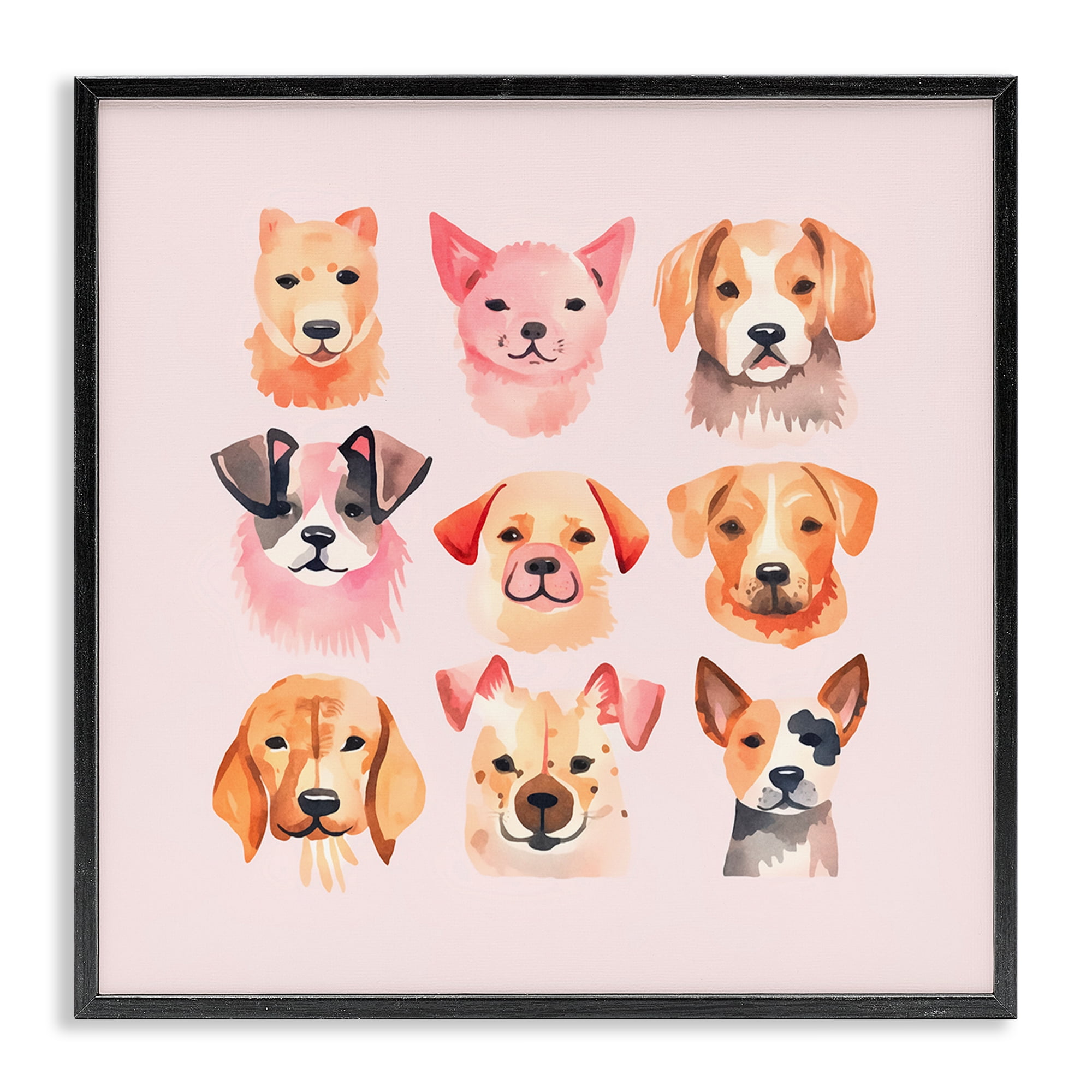 Stupell Industries Whimsy Dog Parade Animals Painting Black Framed Art Print Wall Art, 17 x 17