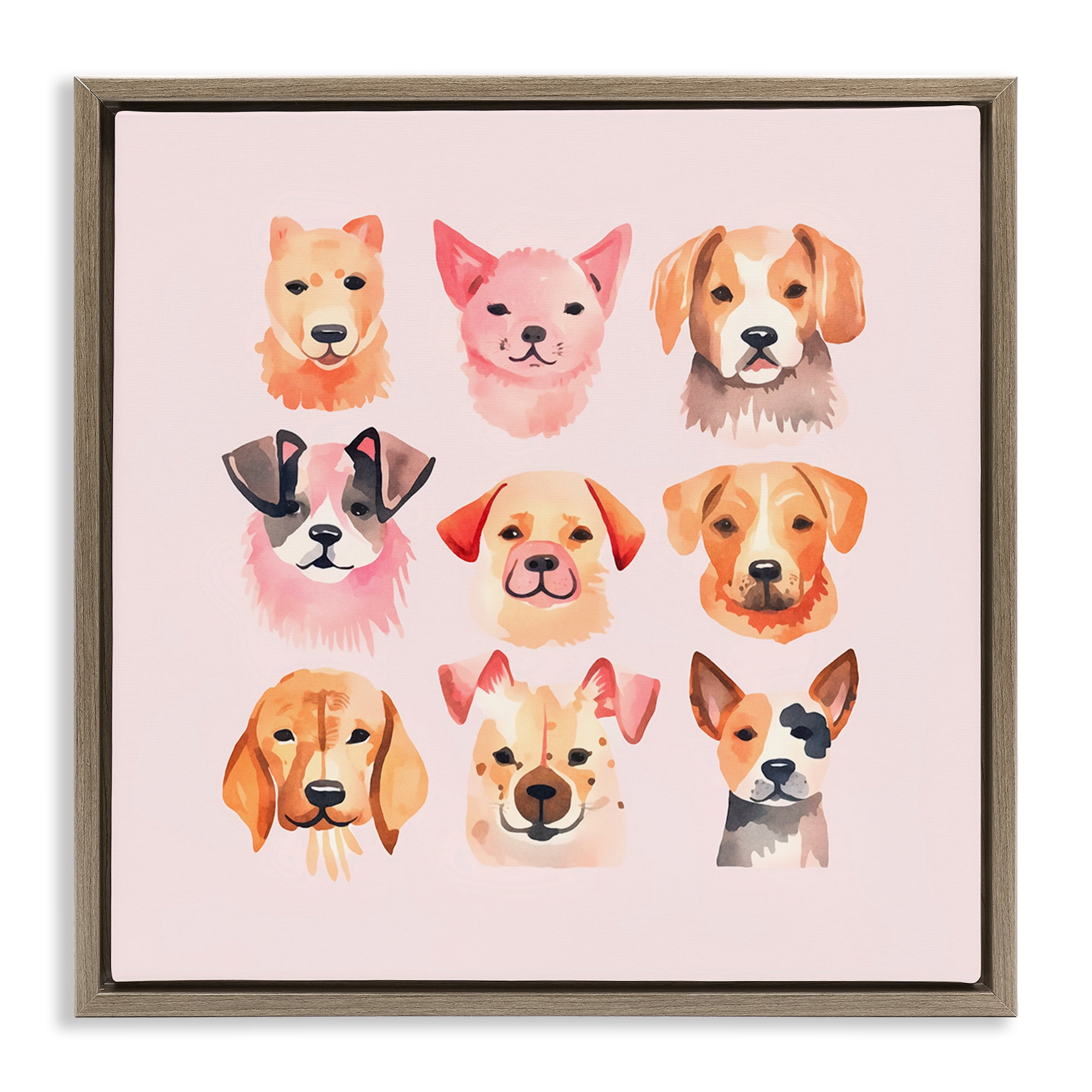Stupell Industries Whimsy Dog Parade Animals Painting Brown Floater Framed Canvas Art Print Wall Art, 18 x 18