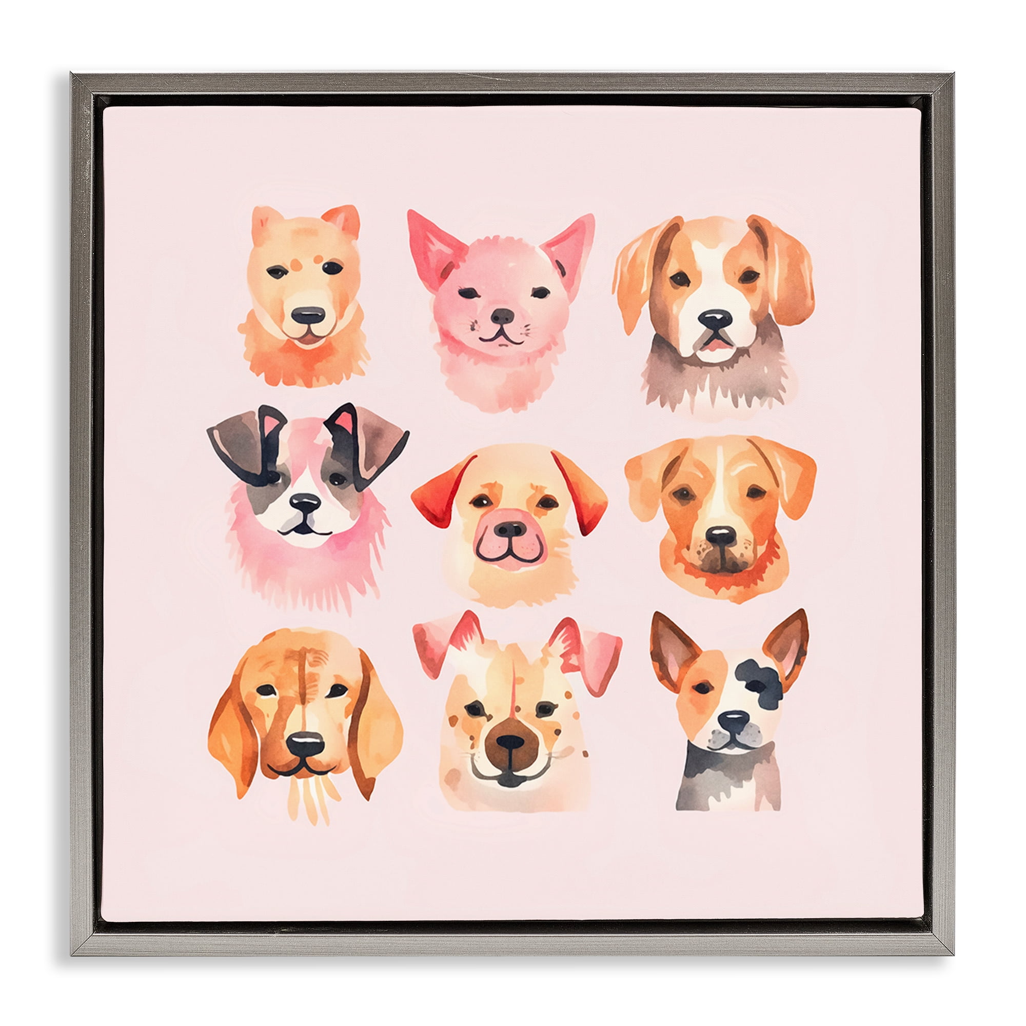 Stupell Industries Whimsy Dog Parade Animals Painting Gray Floater Framed Canvas Art Print Wall Art, 25 x 25