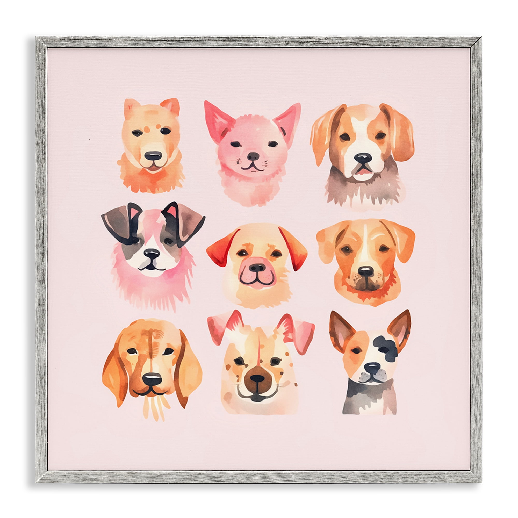 Stupell Industries Whimsy Dog Parade Animals Painting Gray Framed Art Print Wall Art, 17 x 17