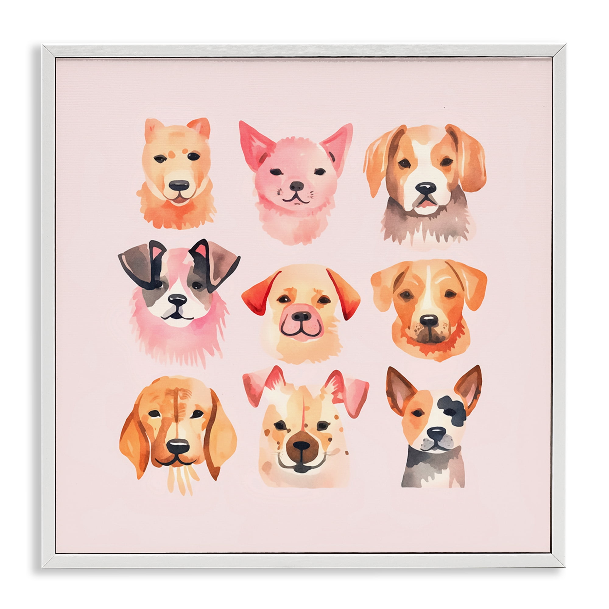 Stupell Industries Whimsy Dog Parade Animals Painting White Framed Art Print Wall Art, 24 x 24