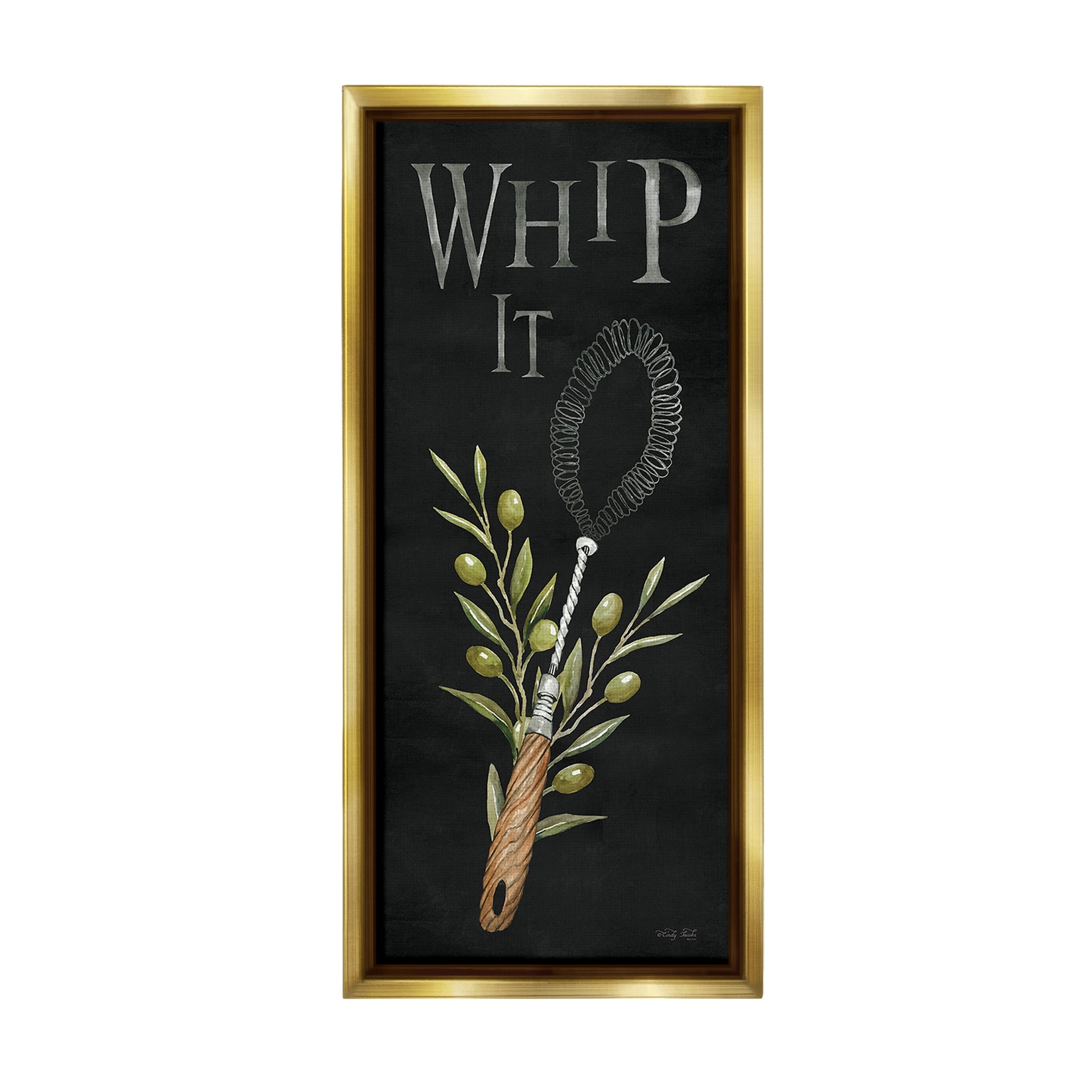 Stupell Industries Whip It Vintage Kitchen Food & Beverage Painting Gold Floater Framed Canvas Art Print Wall Art, 11 x 25