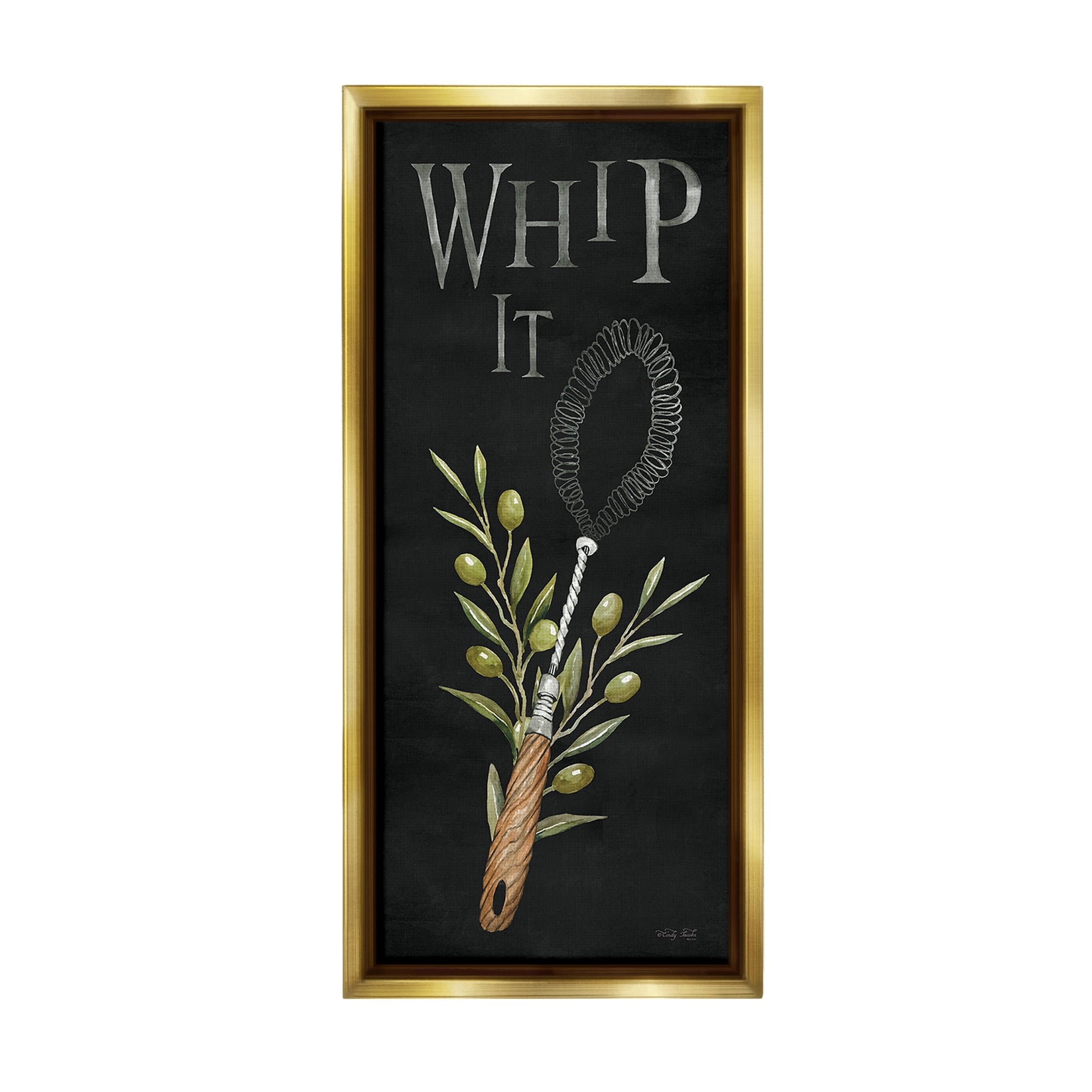 Stupell Industries Whip It Vintage Kitchen Food & Beverage Painting Gold Floater Framed Canvas Art Print Wall Art, 14 x 31