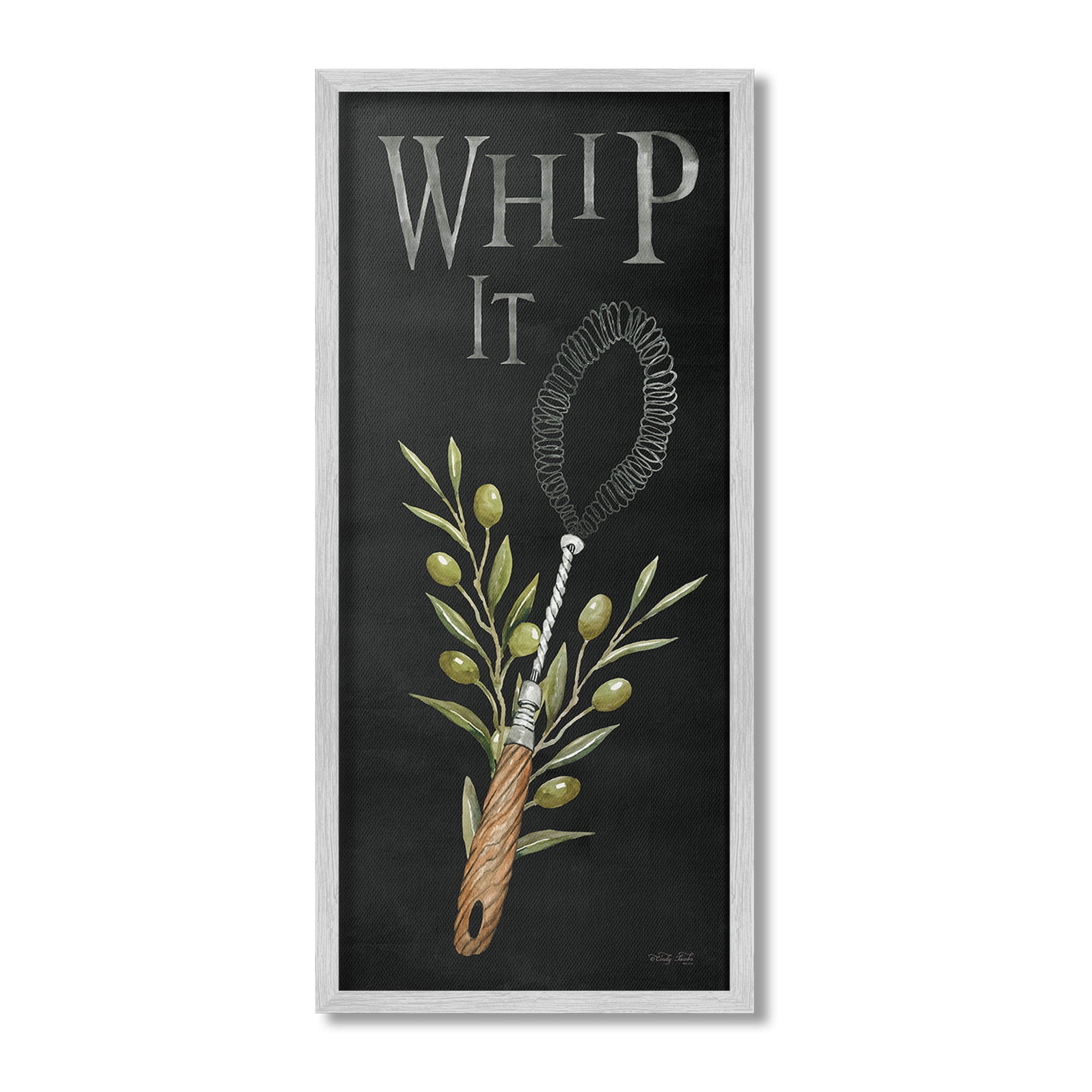 Stupell Industries Whip It Vintage Kitchen Food & Beverage Painting Gray Framed Art Print Wall Art, 10 x 24
