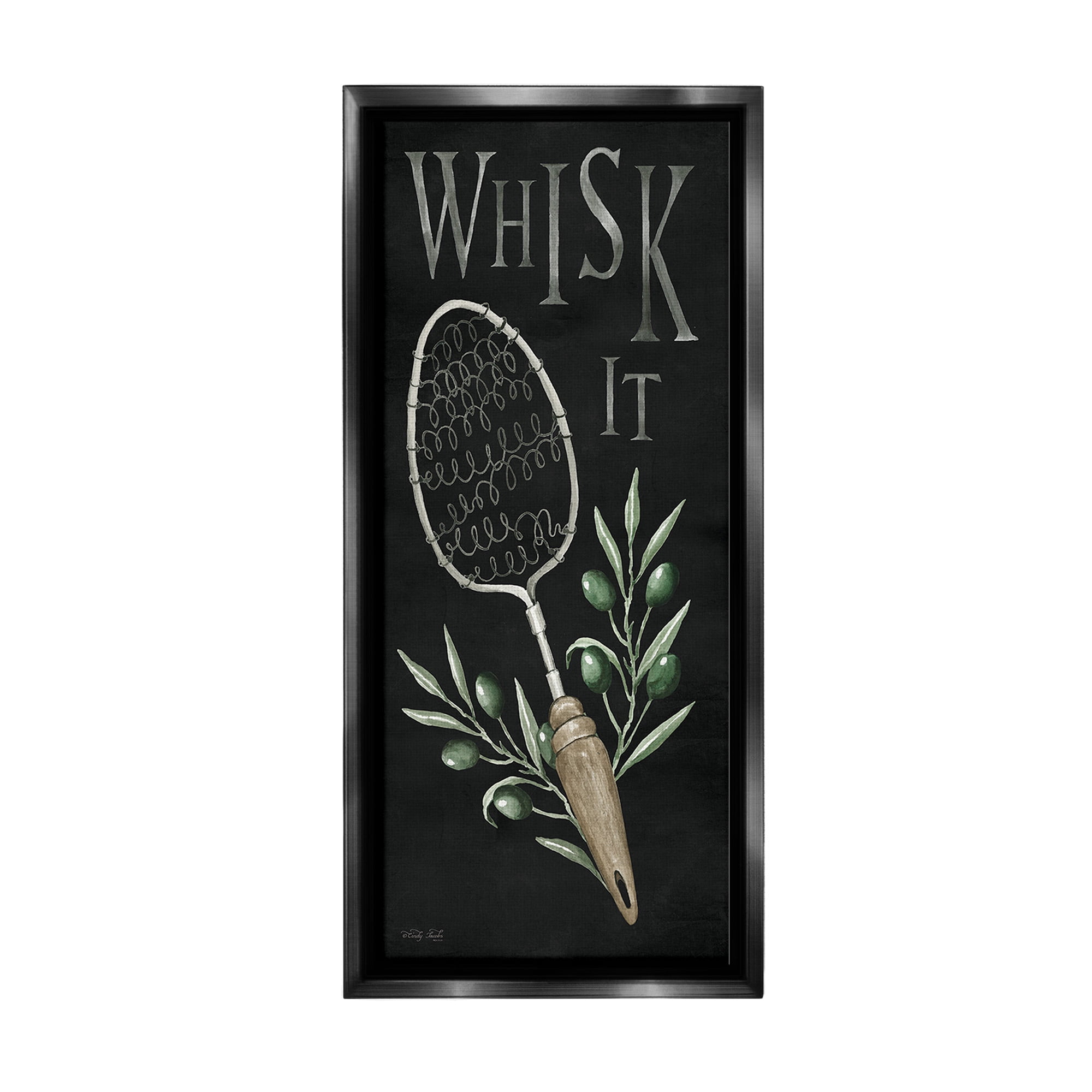 Stupell Industries Whisk It Vintage Kitchen Food & Beverage Painting Black Floater Framed Canvas Art Print Wall Art, 11 x 25