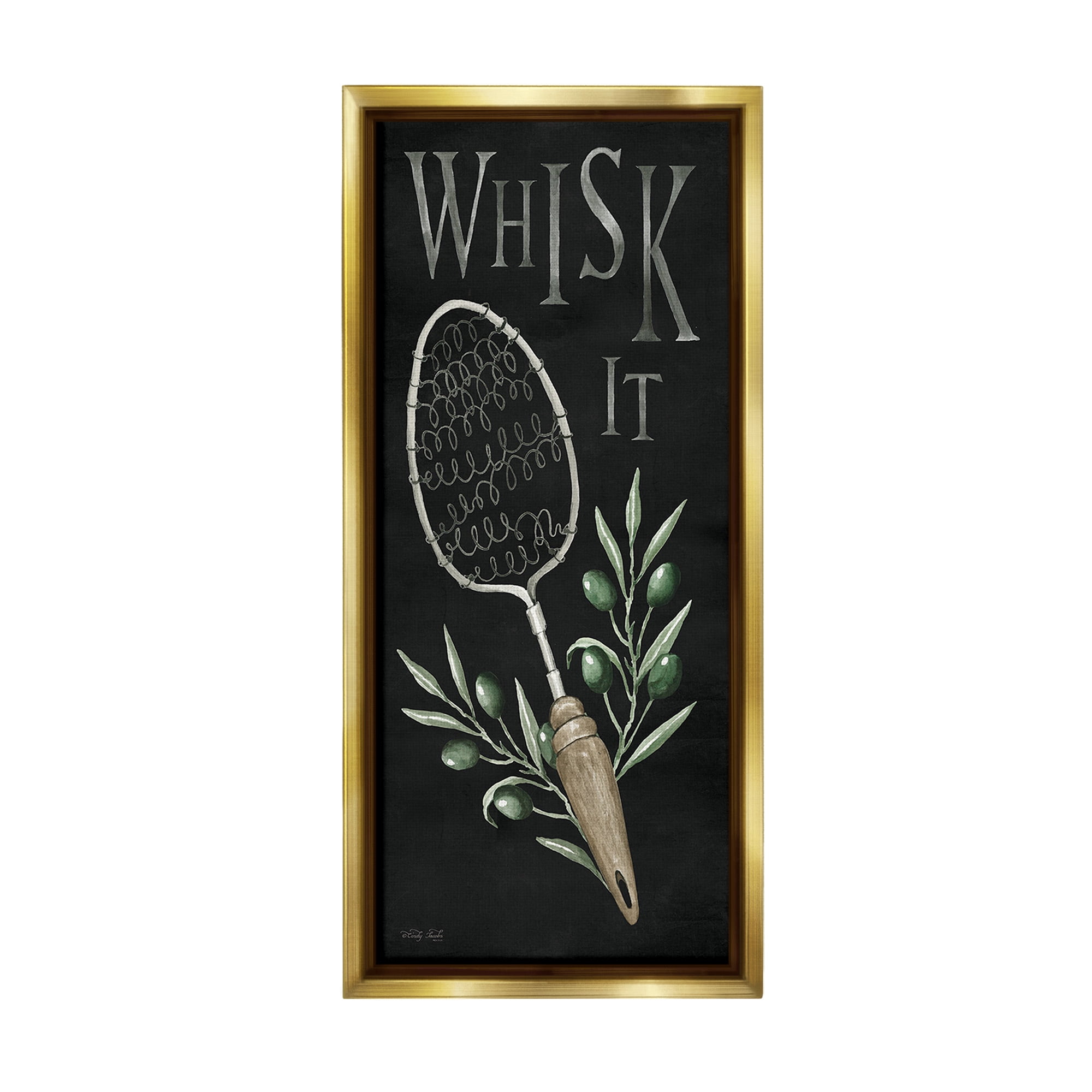 Stupell Industries Whisk It Vintage Kitchen Food & Beverage Painting Gold Floater Framed Canvas Art Print Wall Art, 11 x 25