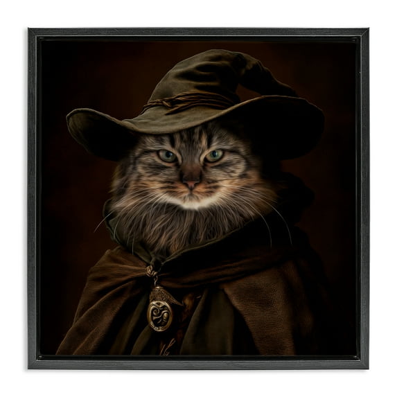 Stupell Industries Whiskered Wizardry Cat Black Framed Floater Canvas Wall Art design by Kelley Parker, 18 x 18