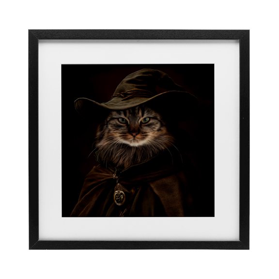 Stupell Industries Whiskered Wizardry Cat Black Framed Print Under Glass design by Kelley Parker, 13 x 13
