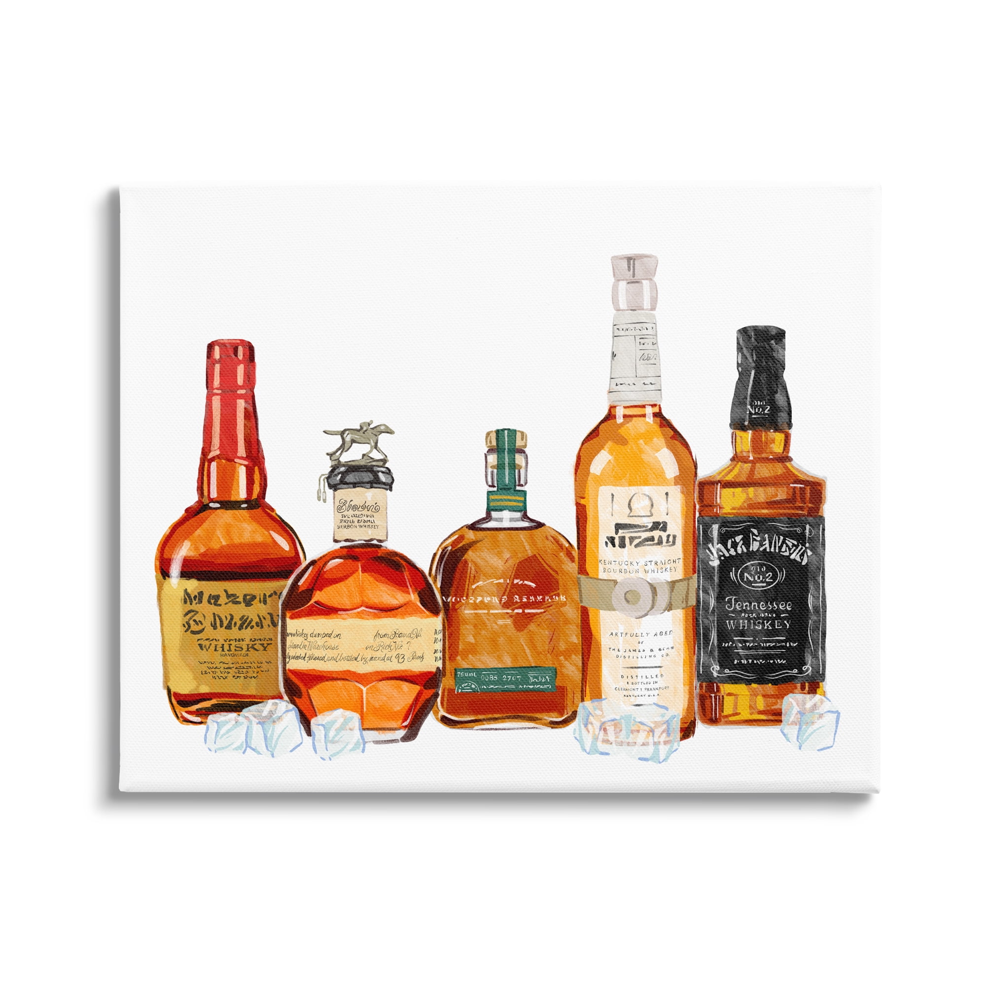 Stupell Industries Whiskey Bottles & Ice Cubes Food & Beverage Painting Gallery Wrapped Canvas Print Wall Art, 48 x 36