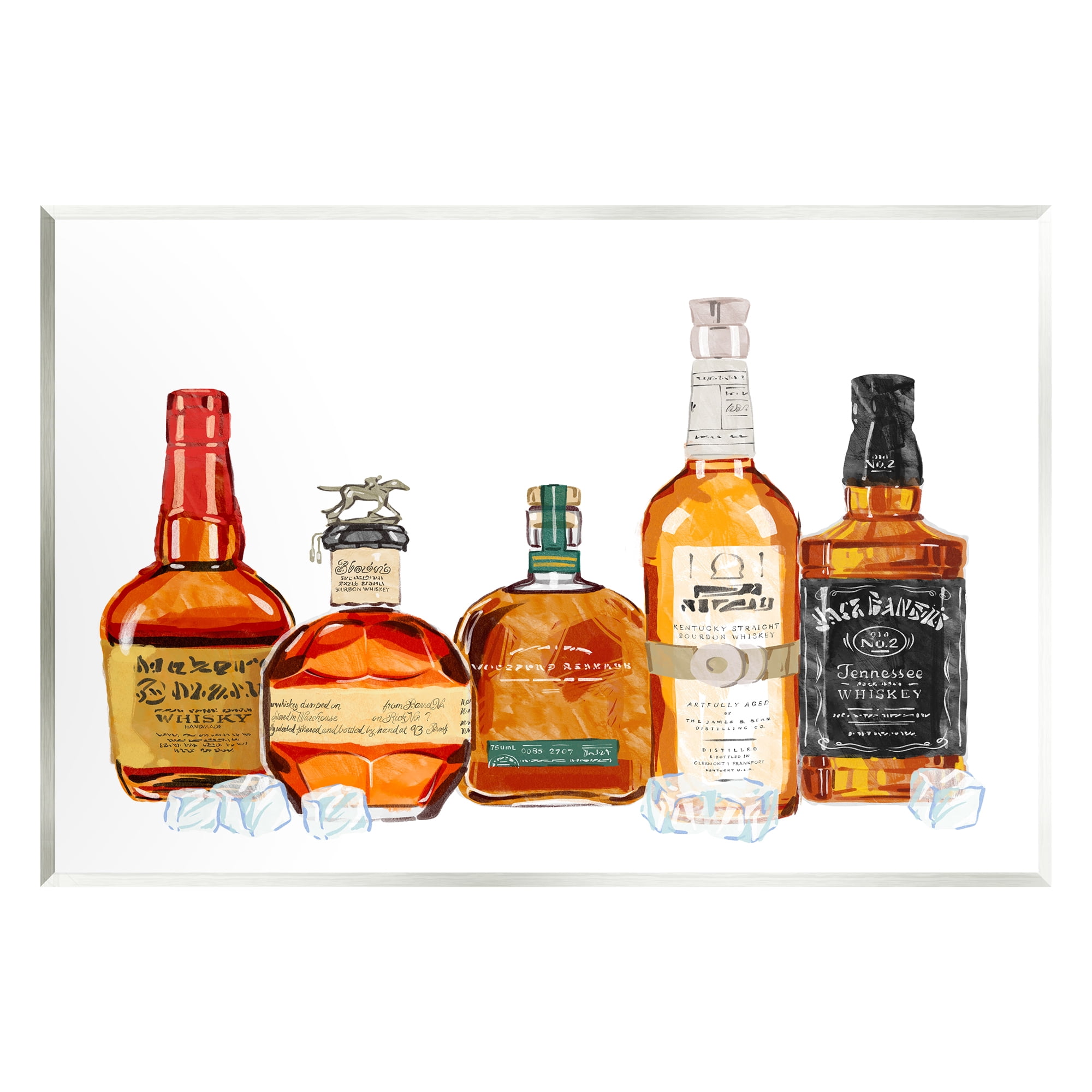 Stupell Industries Whiskey Bottles & Ice Cubes Food & Beverage Painting Unframed Art Print Wall Art, 15 x 10