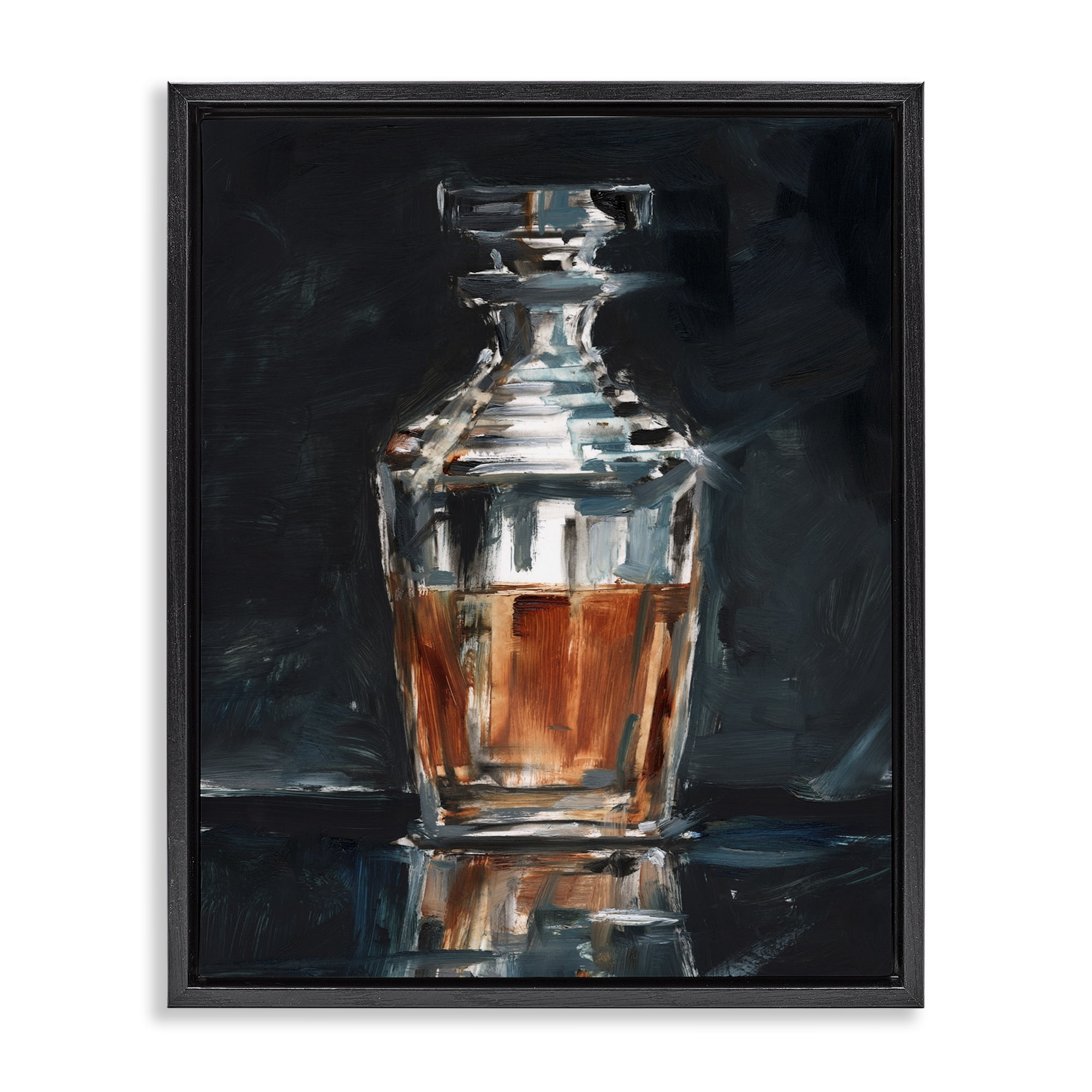 Stupell Industries Whiskey Decanter Still Life Food & Beverage Painting Black Floater Framed Art Print Wall Art, 25 x 31
