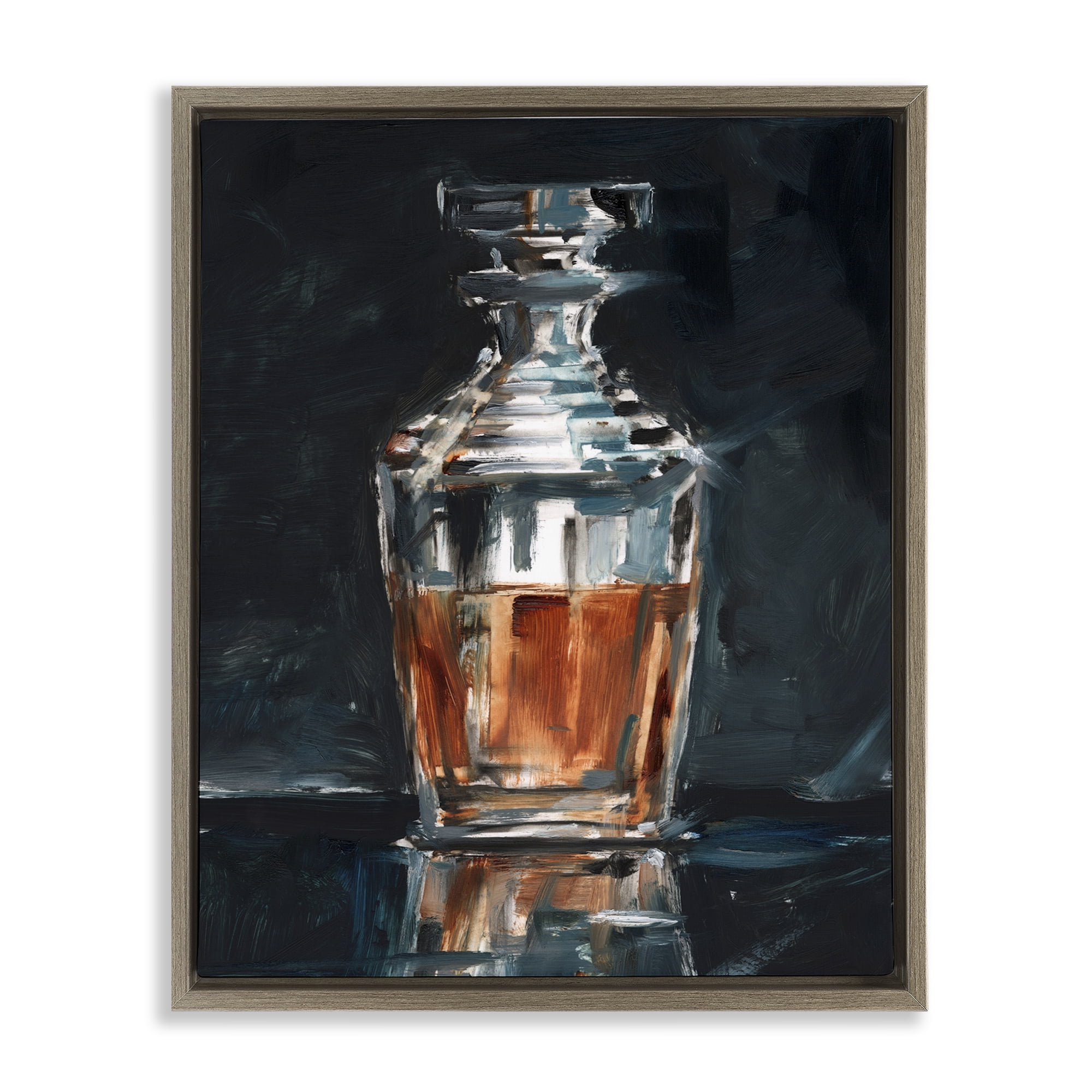 Stupell Industries Whiskey Decanter Still Life Food & Beverage Painting Brown Floater Framed Art Print Wall Art, 25 x 31
