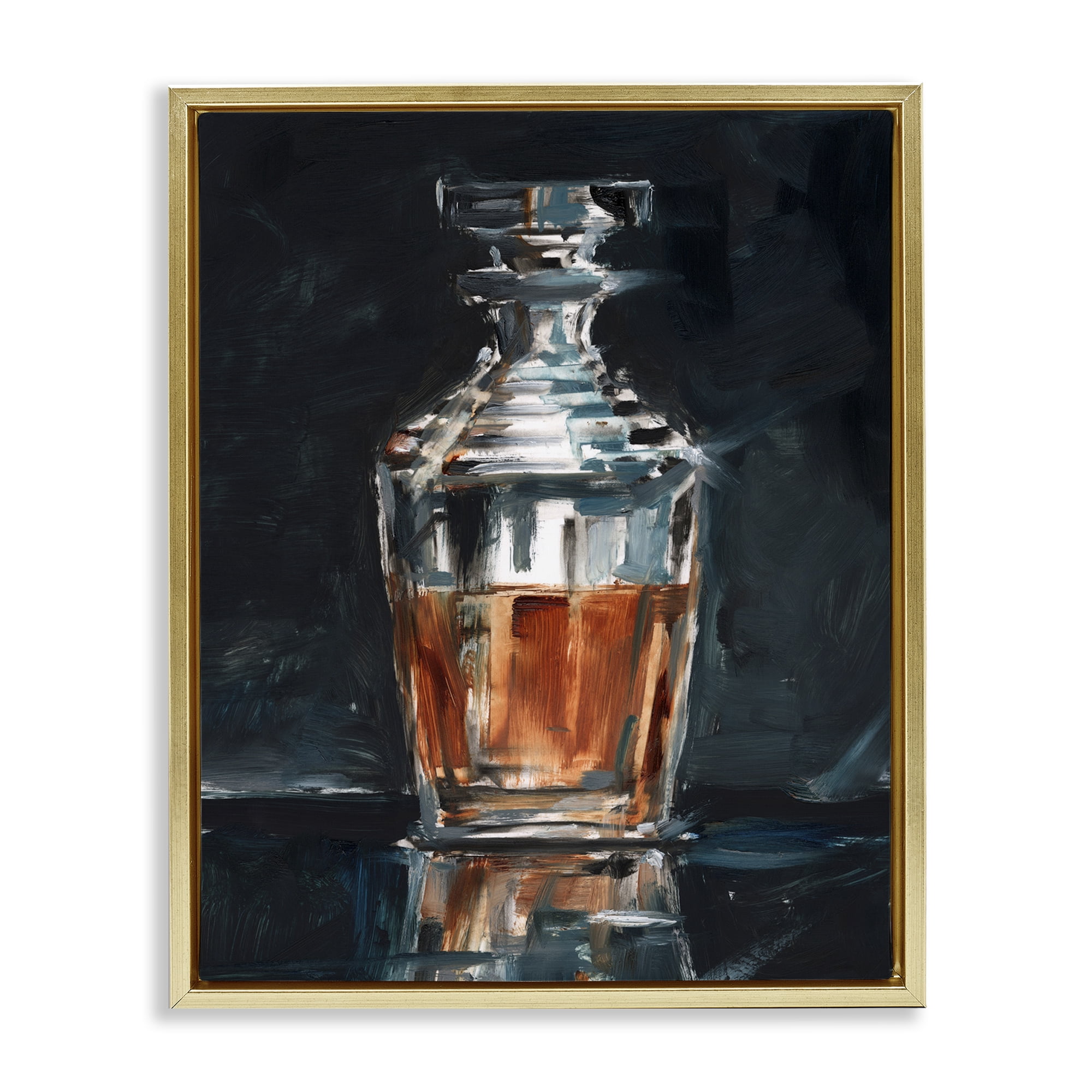Stupell Industries Whiskey Decanter Still Life Food & Beverage Painting Gold Floater Framed Art Print Wall Art, 25 x 31