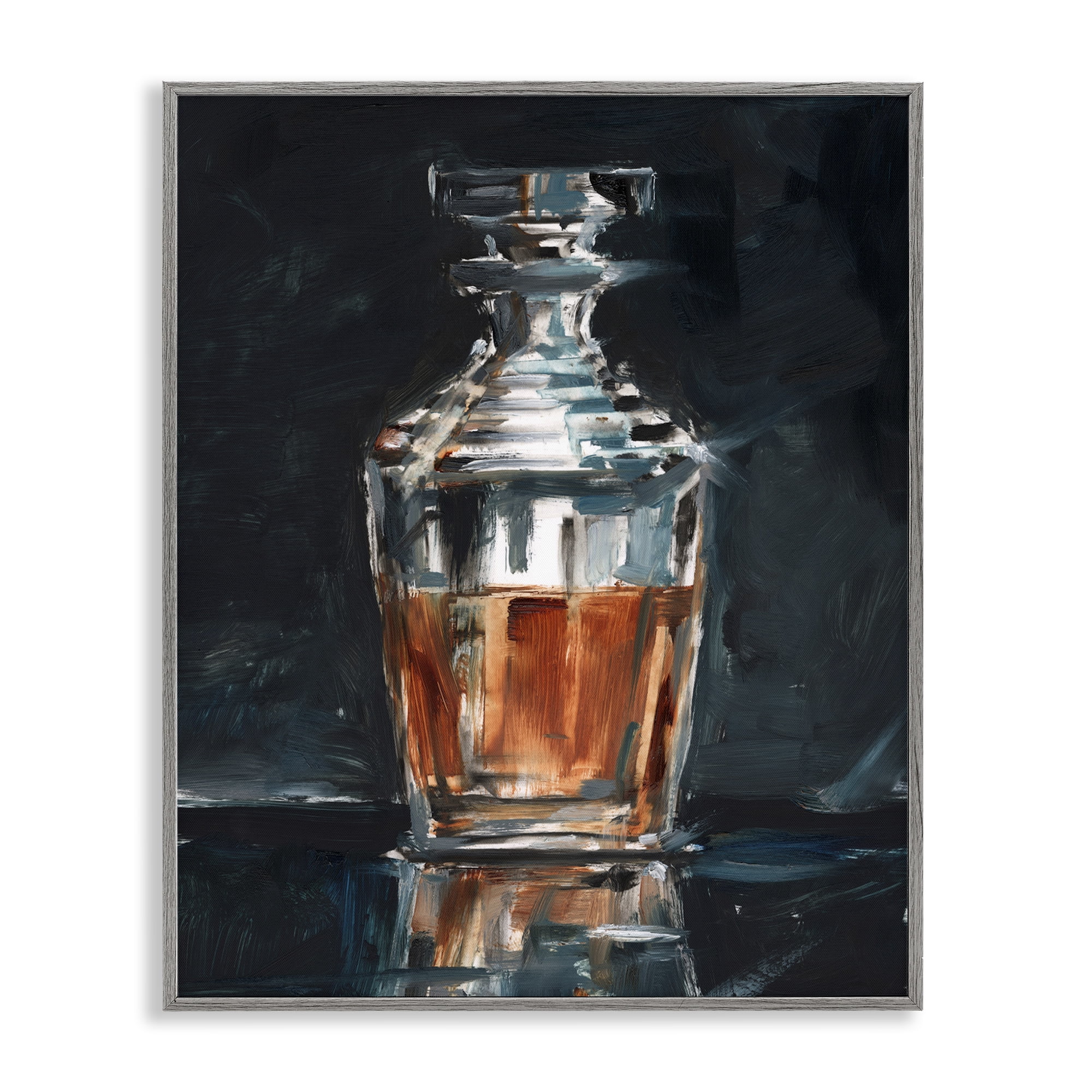 Stupell Industries Whiskey Decanter Still Life Food & Beverage Painting Gray Framed Art Print Wall Art, 16 x 20