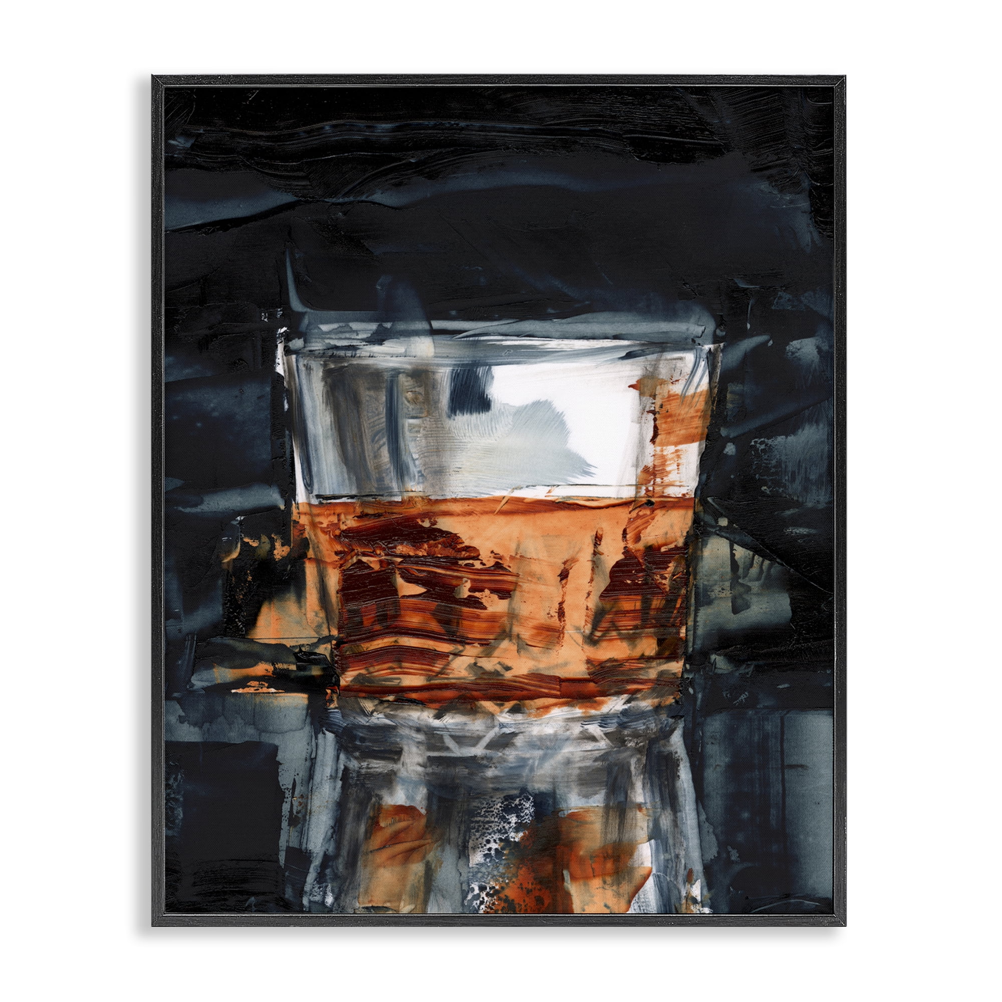 Stupell Industries Whiskey Glass Reflection Food & Beverage Painting Black Framed Art Print Wall Art, 16 x 20