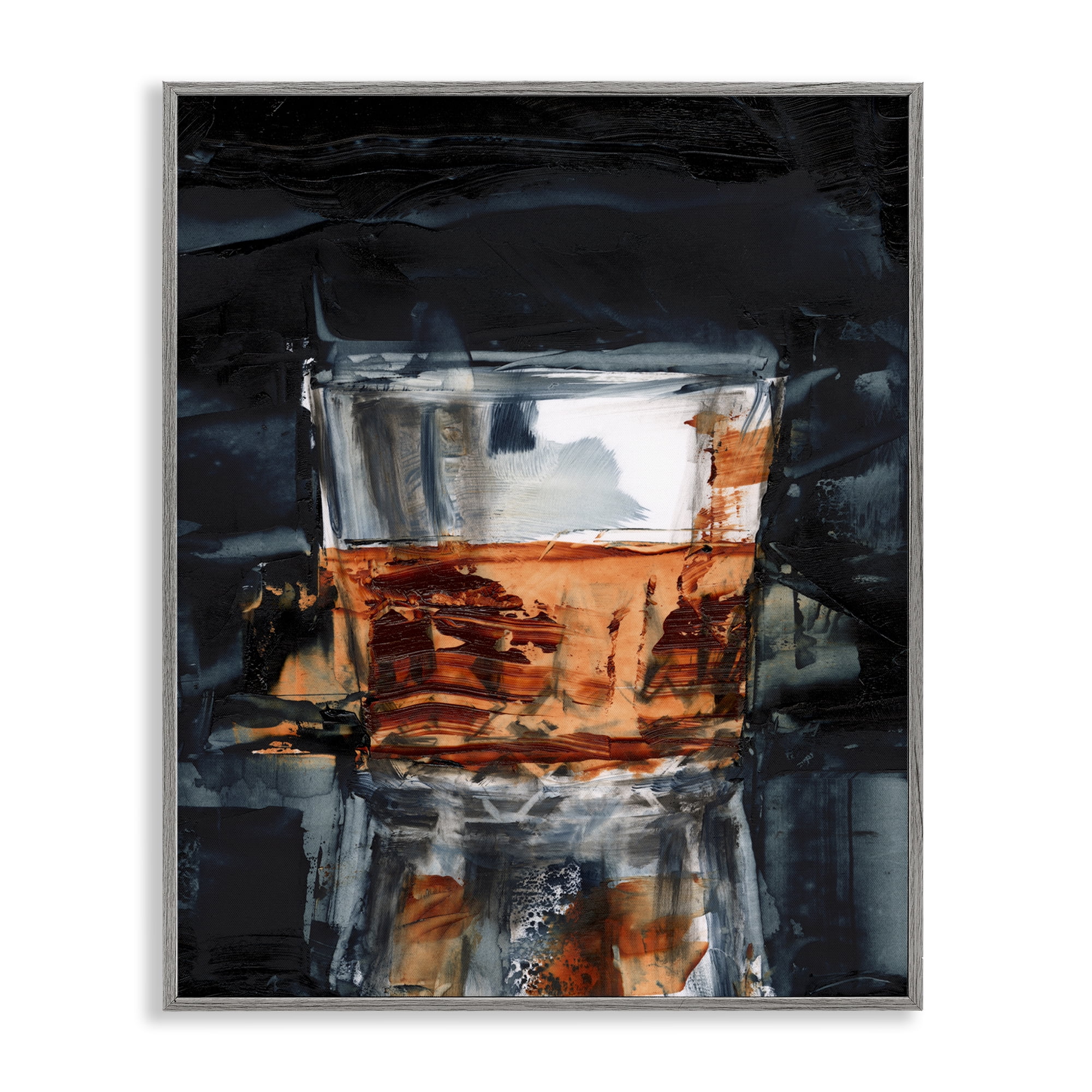 Stupell Industries Whiskey Glass Reflection Food & Beverage Painting Gray Framed Art Print Wall Art, 16 x 20