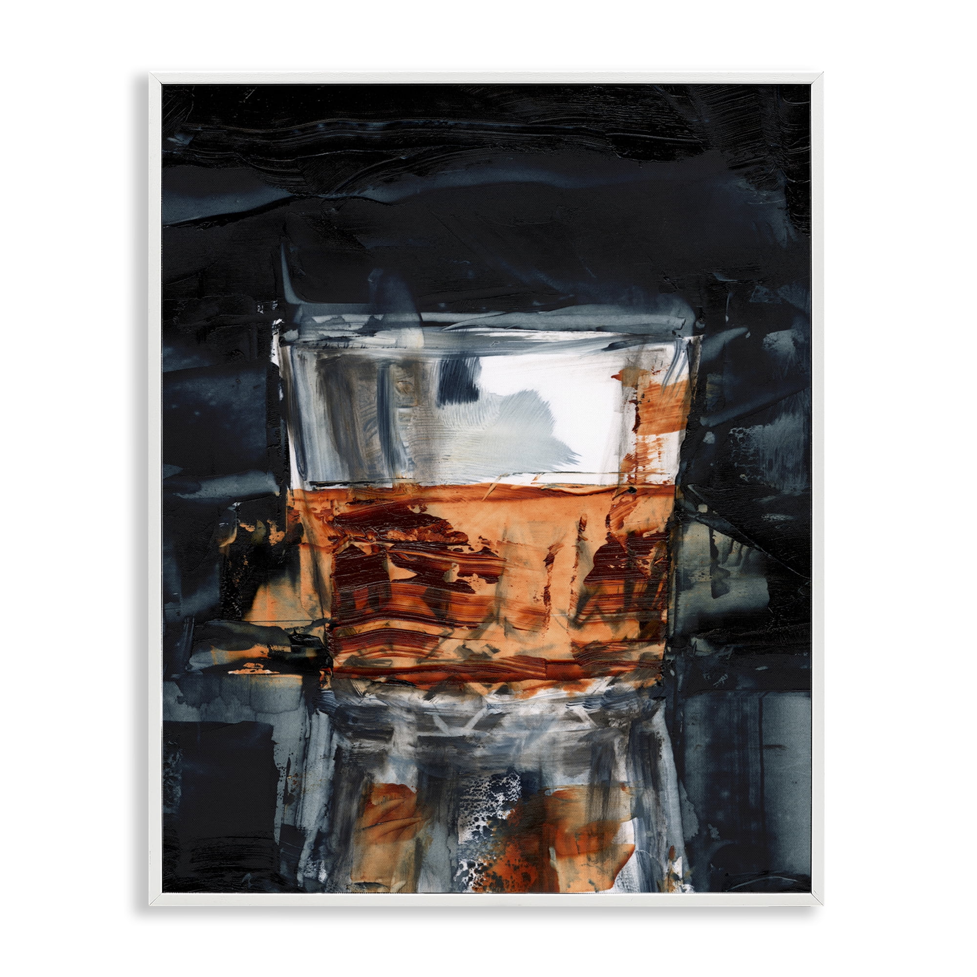 Stupell Industries Whiskey Glass Reflection Food & Beverage Painting White Framed Art Print Wall Art, 16 x 20