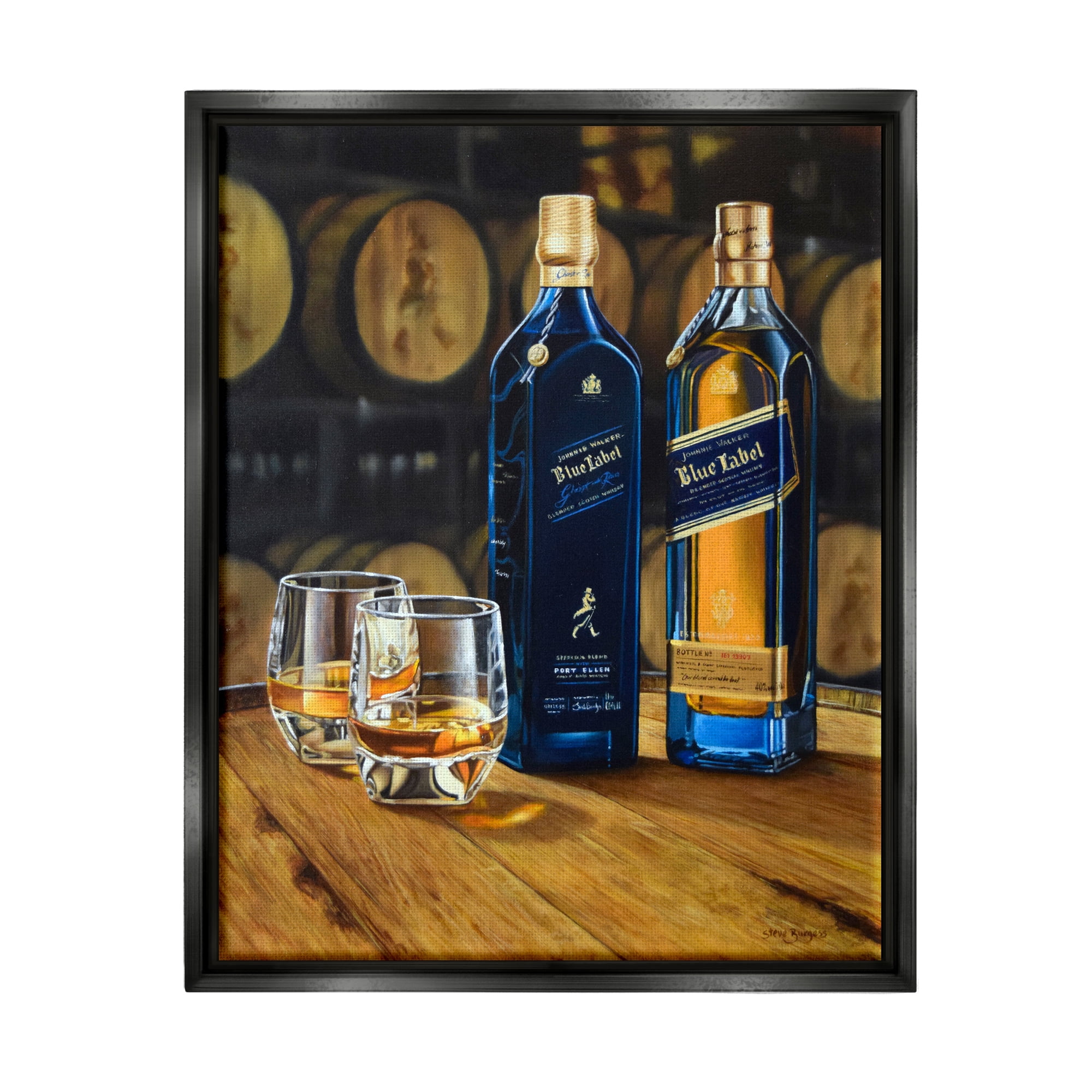Stupell Industries Whiskey Glasses Still Life Food & Beverage Painting Black Floater Framed Art Print Wall Art, 25 x 31