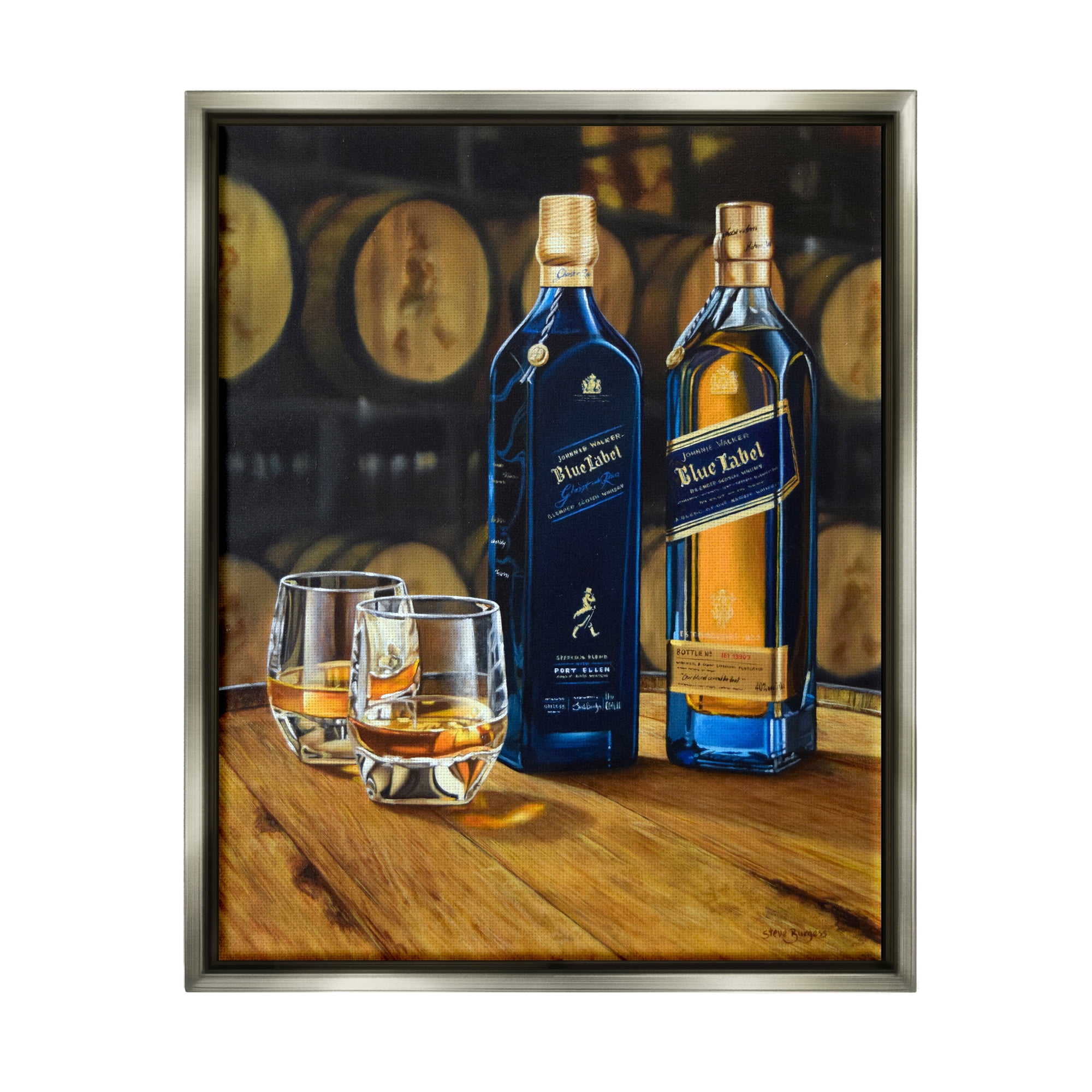 Stupell Industries Whiskey Glasses Still Life Food & Beverage Painting Gray Floater Framed Art Print Wall Art, 25 x 31