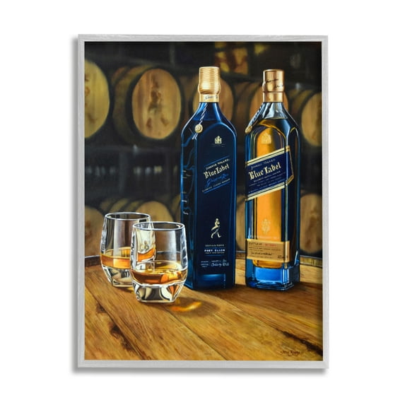 Stupell Industries Whiskey Glasses Still Life Food & Beverage Painting Gray Framed Art Print Wall Art, 11 x 14