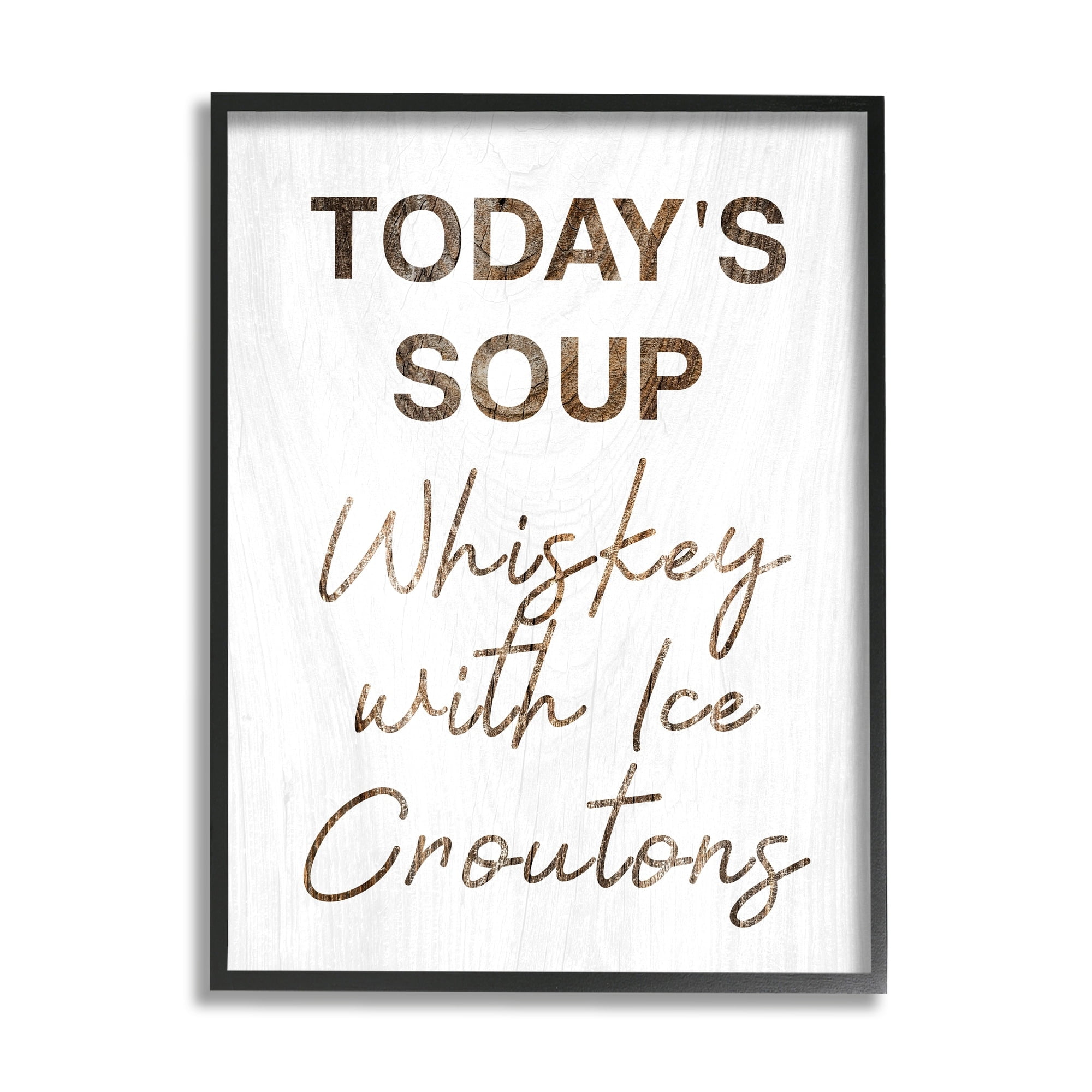 Stupell Industries Whiskey & Ice Croutons Witty Kitchen Cocktail Phrase Graphic Art Black Framed Art Print Wall Art, Design by Daphne Polselli