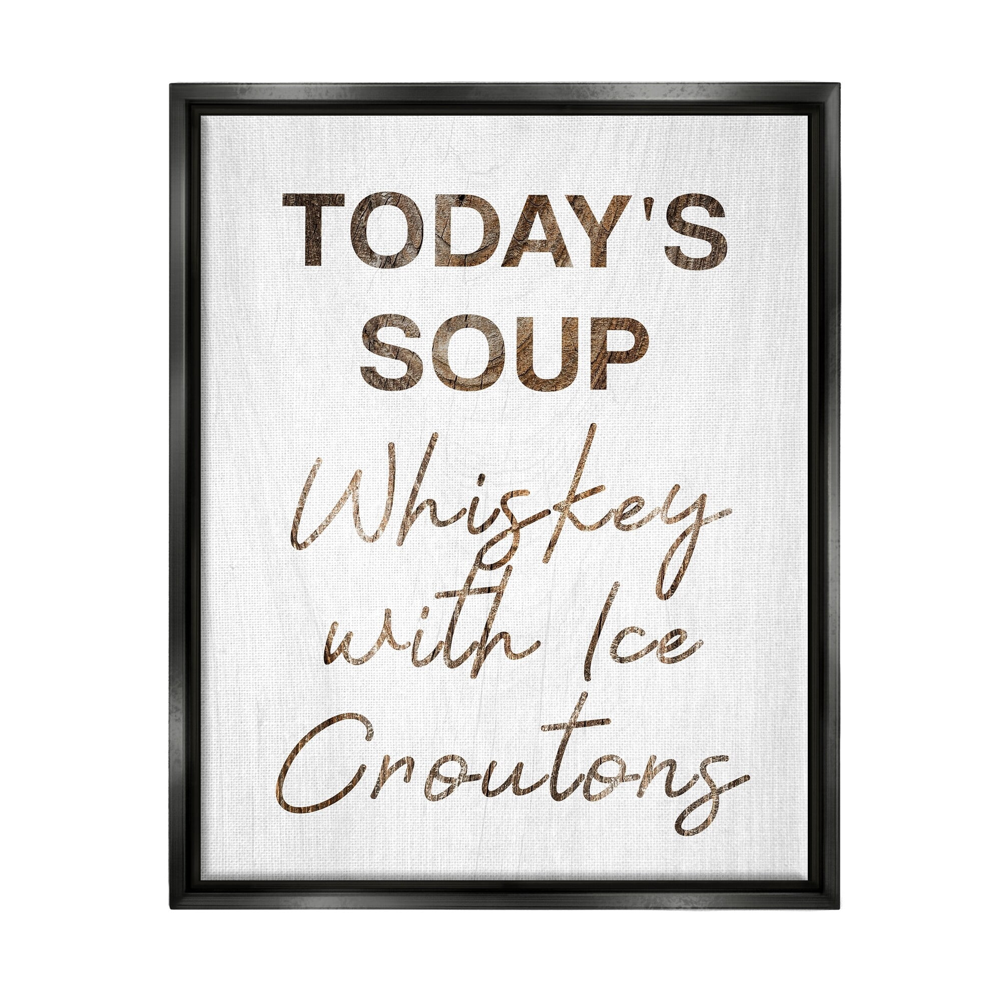 Stupell Industries Whiskey & Ice Croutons Witty Kitchen Cocktail Phrase Graphic Art Jet Black Floating Framed Canvas Print Wall Art, Design by Daphne Polselli
