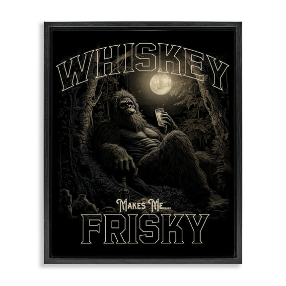 Stupell Industries Whiskey Makes Me Frisky Fairy Tales & Fantasy Painting Black Floater Framed Canvas Art Print Wall Art, 17 x 21