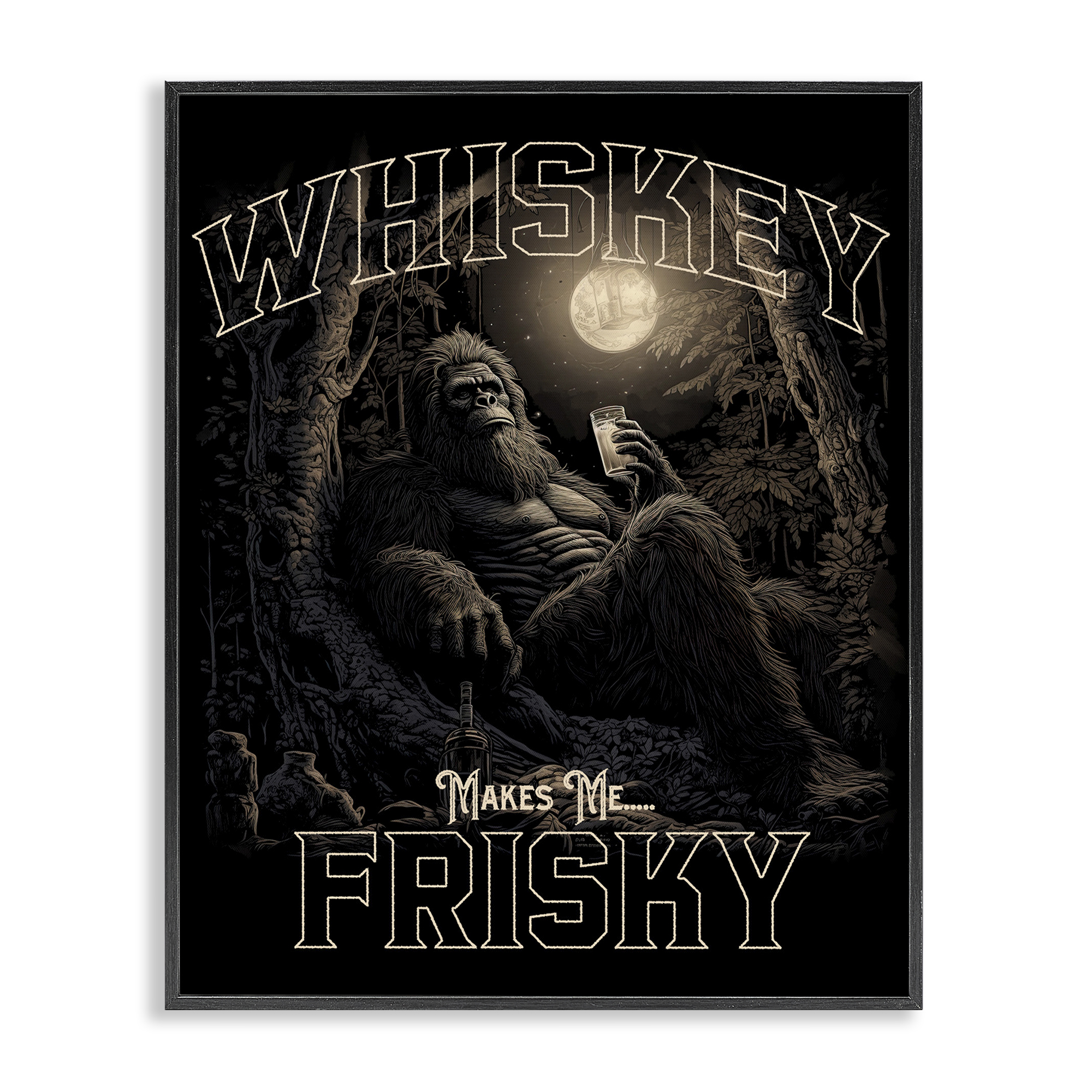 Stupell Industries Whiskey Makes Me Frisky Fairy Tales & Fantasy Painting Black Framed Art Print Wall Art, 24 x 30