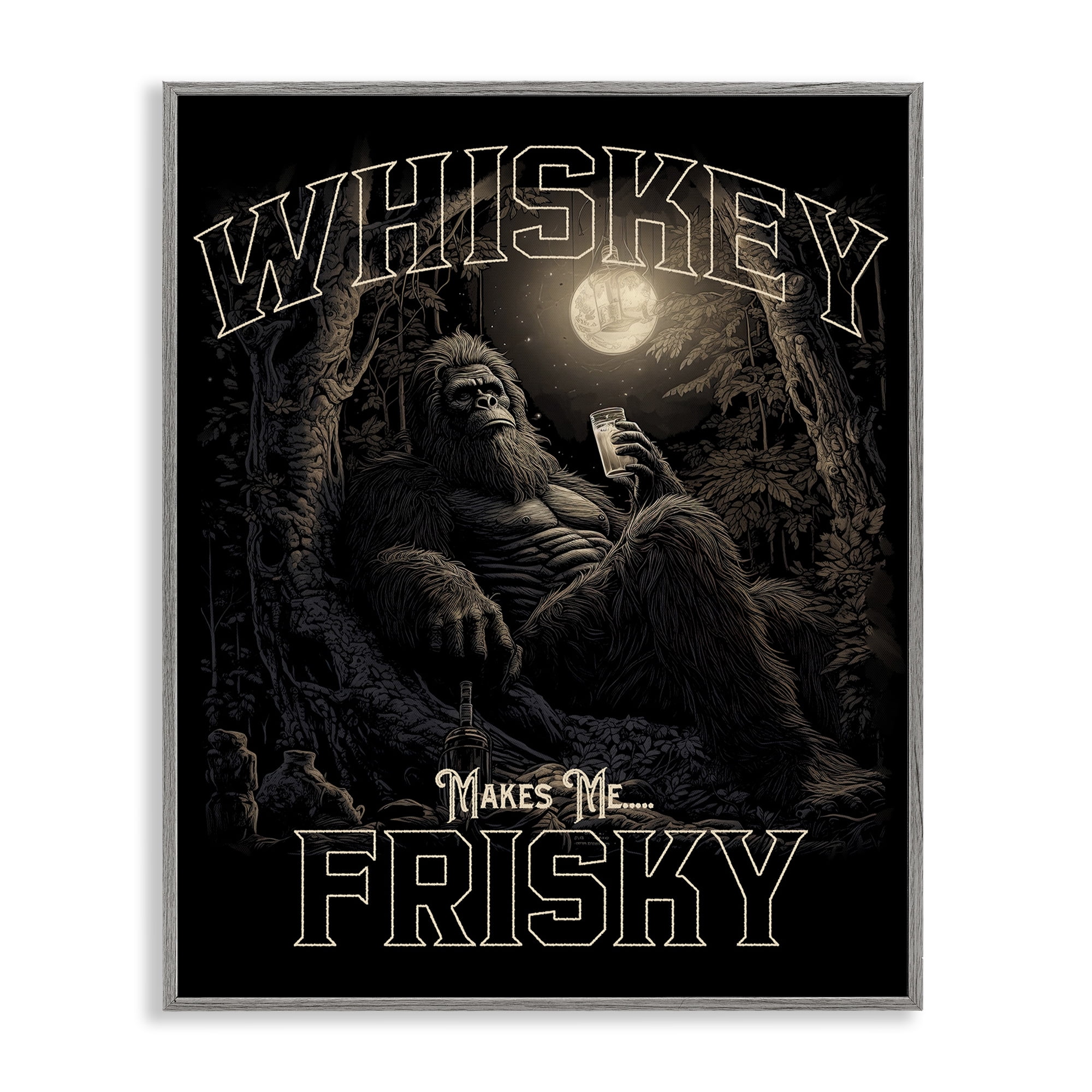 Stupell Industries Whiskey Makes Me Frisky Fairy Tales & Fantasy Painting Gray Framed Art Print Wall Art, 16 x 20