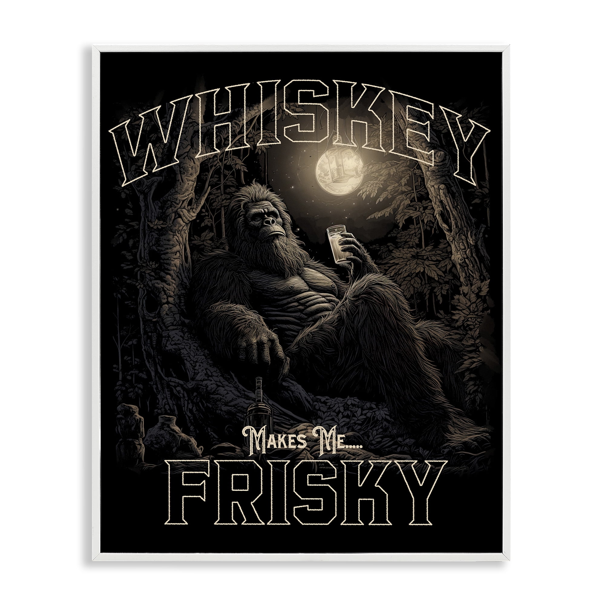 Stupell Industries Whiskey Makes Me Frisky Fairy Tales & Fantasy Painting White Framed Art Print Wall Art, 11 x 14