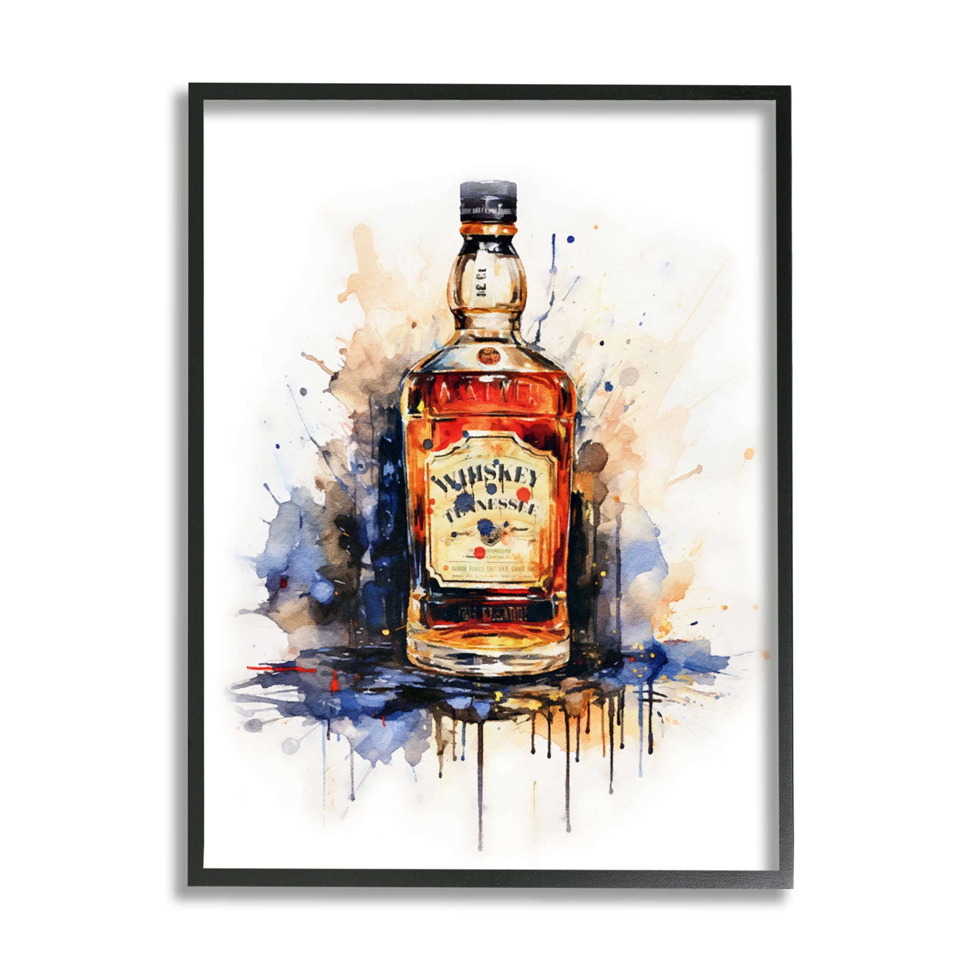 Stupell Industries Whiskey Modern Splash Food & Beverage Painting Black Framed Art Print Wall Art, 16 x 20