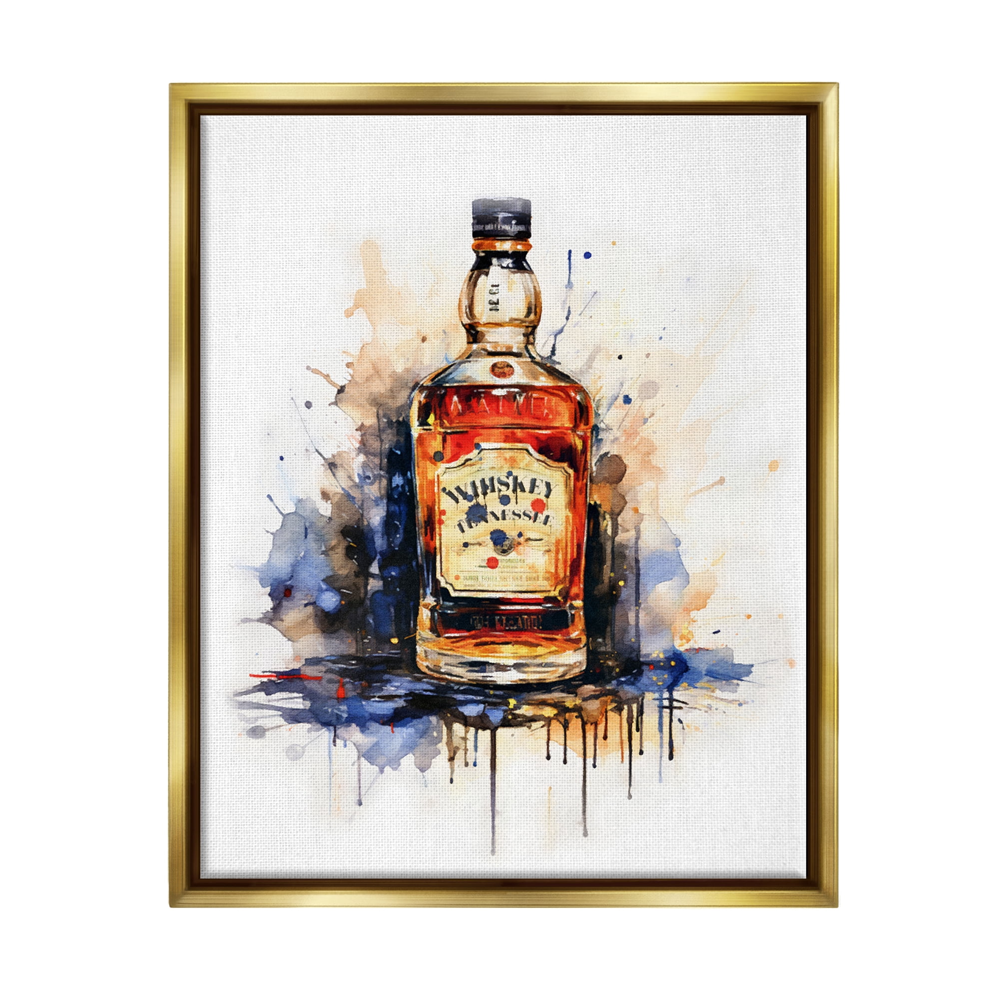 Stupell Industries Whiskey Modern Splash Food & Beverage Painting Gold Floater Framed Art Print Wall Art, 17 x 21