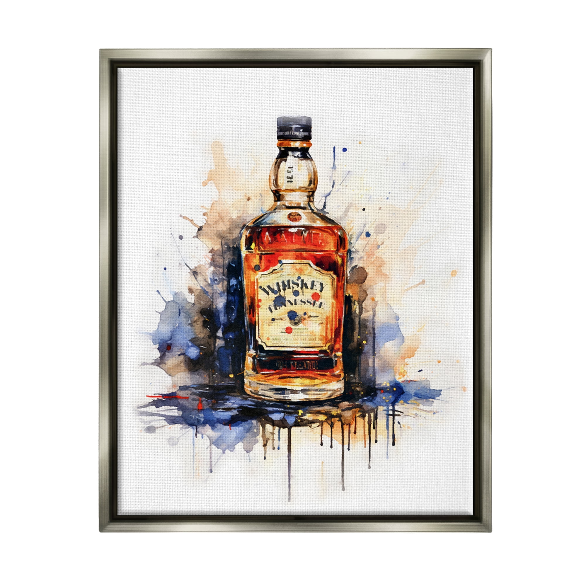 Stupell Industries Whiskey Modern Splash Food & Beverage Painting Gray Floater Framed Art Print Wall Art, 25 x 31