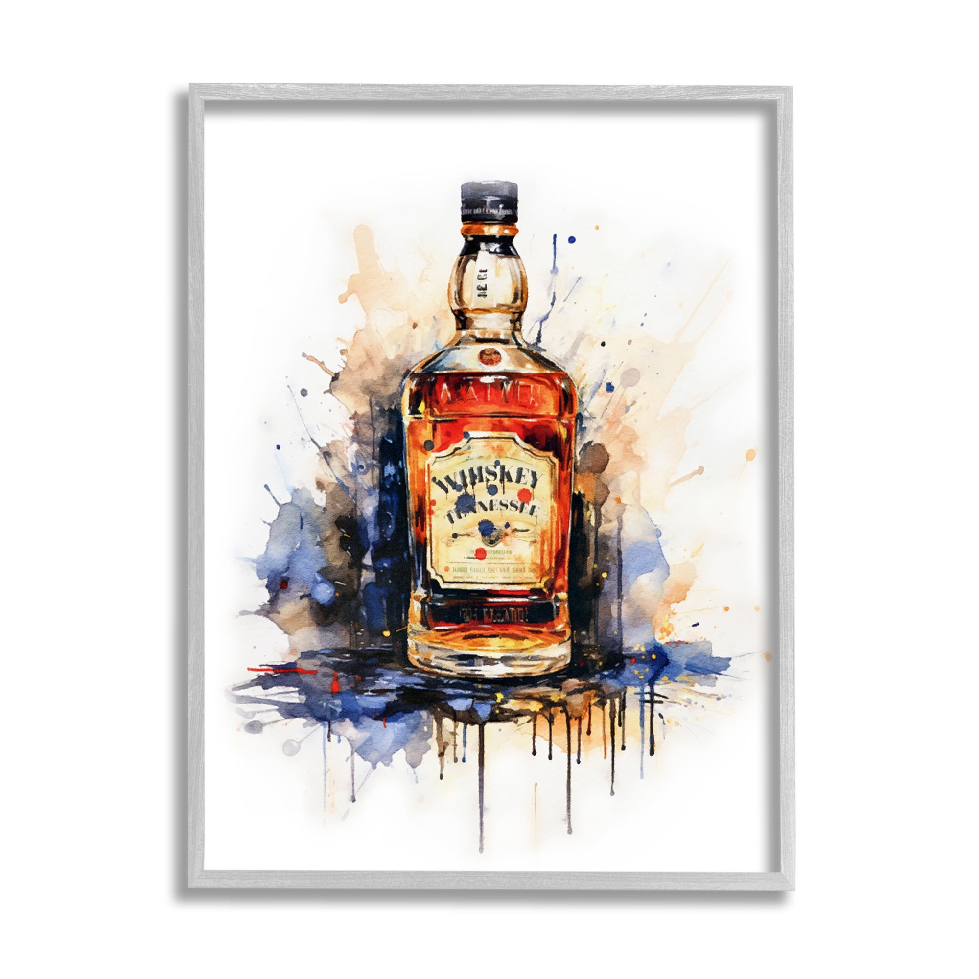 Stupell Industries Whiskey Modern Splash Food & Beverage Painting Gray Framed Art Print Wall Art, 11 x 14
