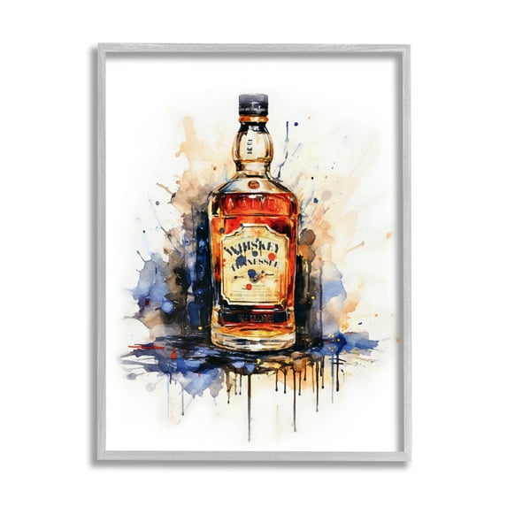 Stupell Industries Whiskey Modern Splash Food & Beverage Painting Gray Framed Art Print Wall Art, 16 x 20