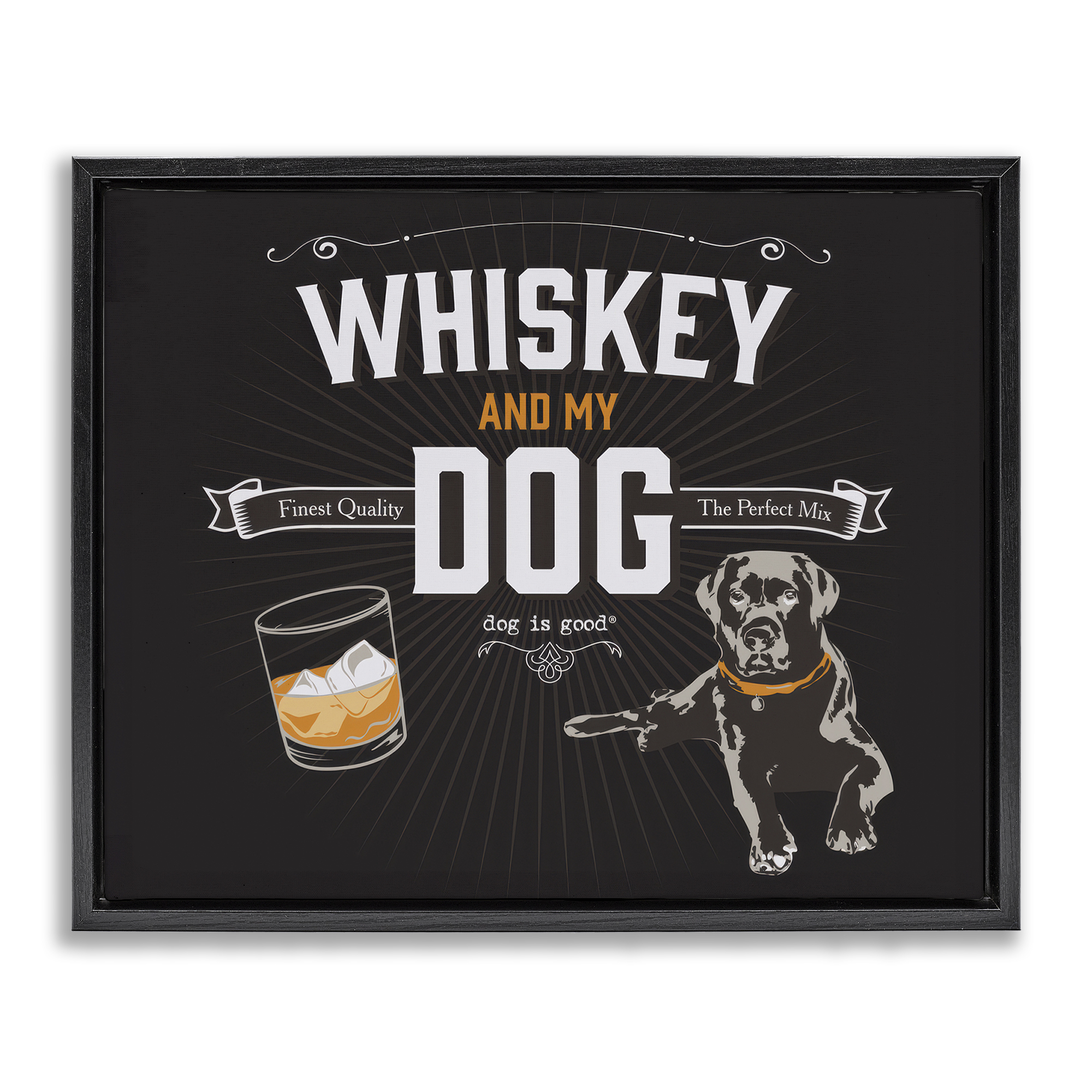 Stupell Industries Whiskey & My Dog Animals Painting Black Floater Framed Canvas Art Print Wall Art, 21 x 17