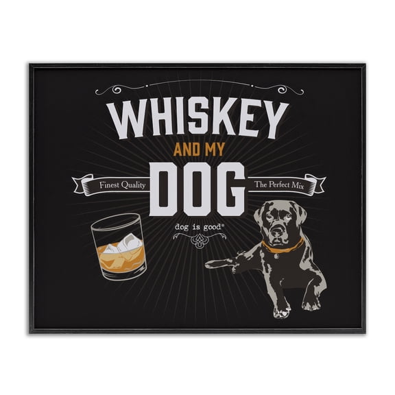 Stupell Industries Whiskey & My Dog Animals Painting Black Framed Art Print Wall Art, 14 x 11