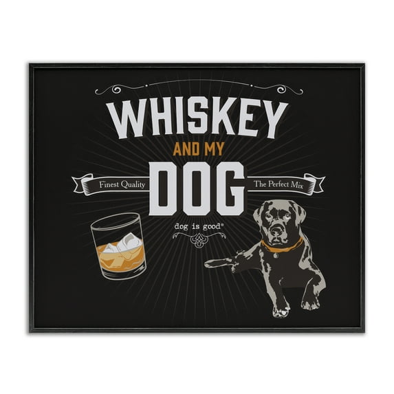Stupell Industries Whiskey & My Dog Animals Painting Black Framed Art Print Wall Art, 14 x 11